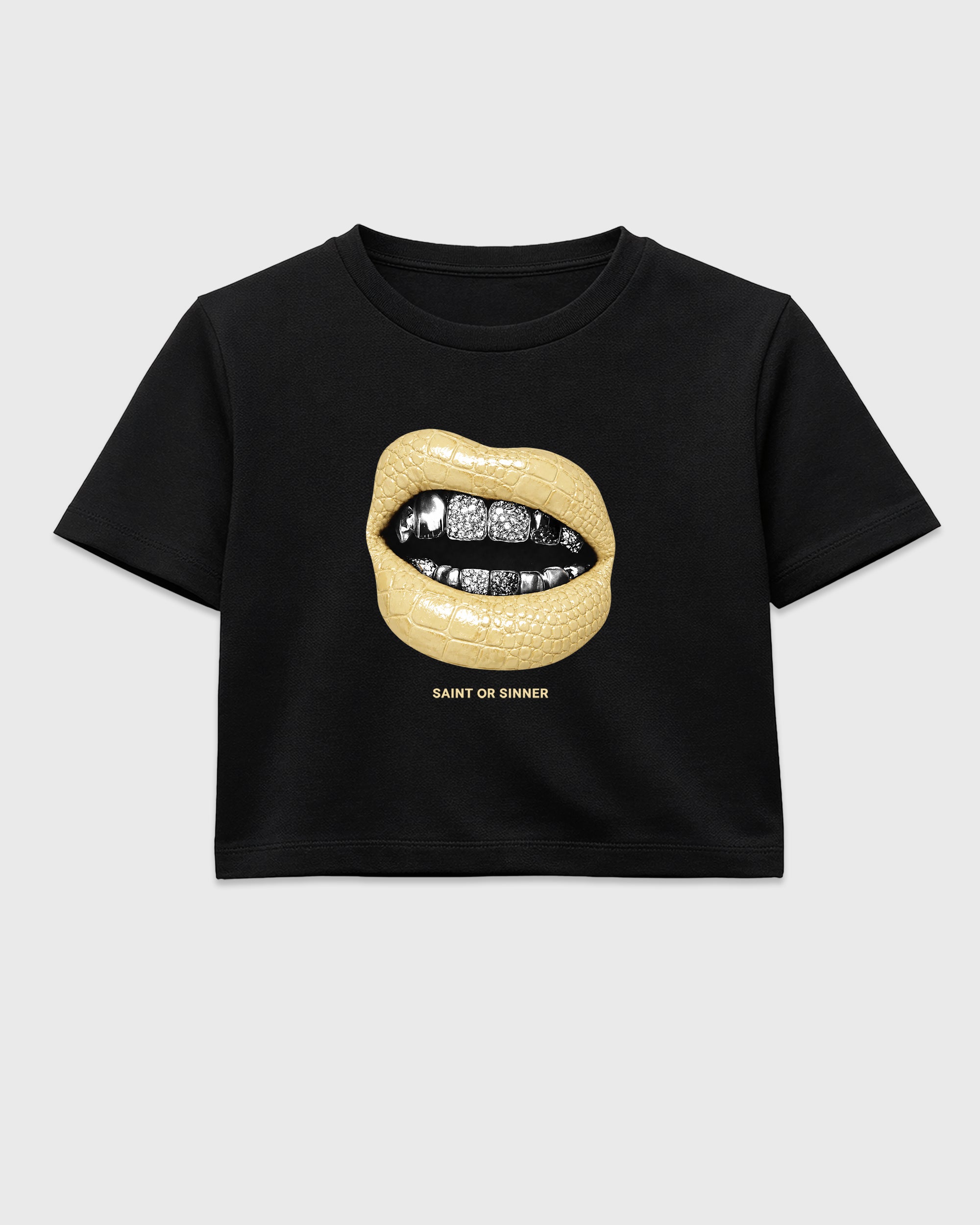 Saint or Sinner women’s crop tee designed to match the Air Jordan 4 X J Balvin 'Amazonas', featuring coordinated Black 2 options for a perfect streetwear vibe.