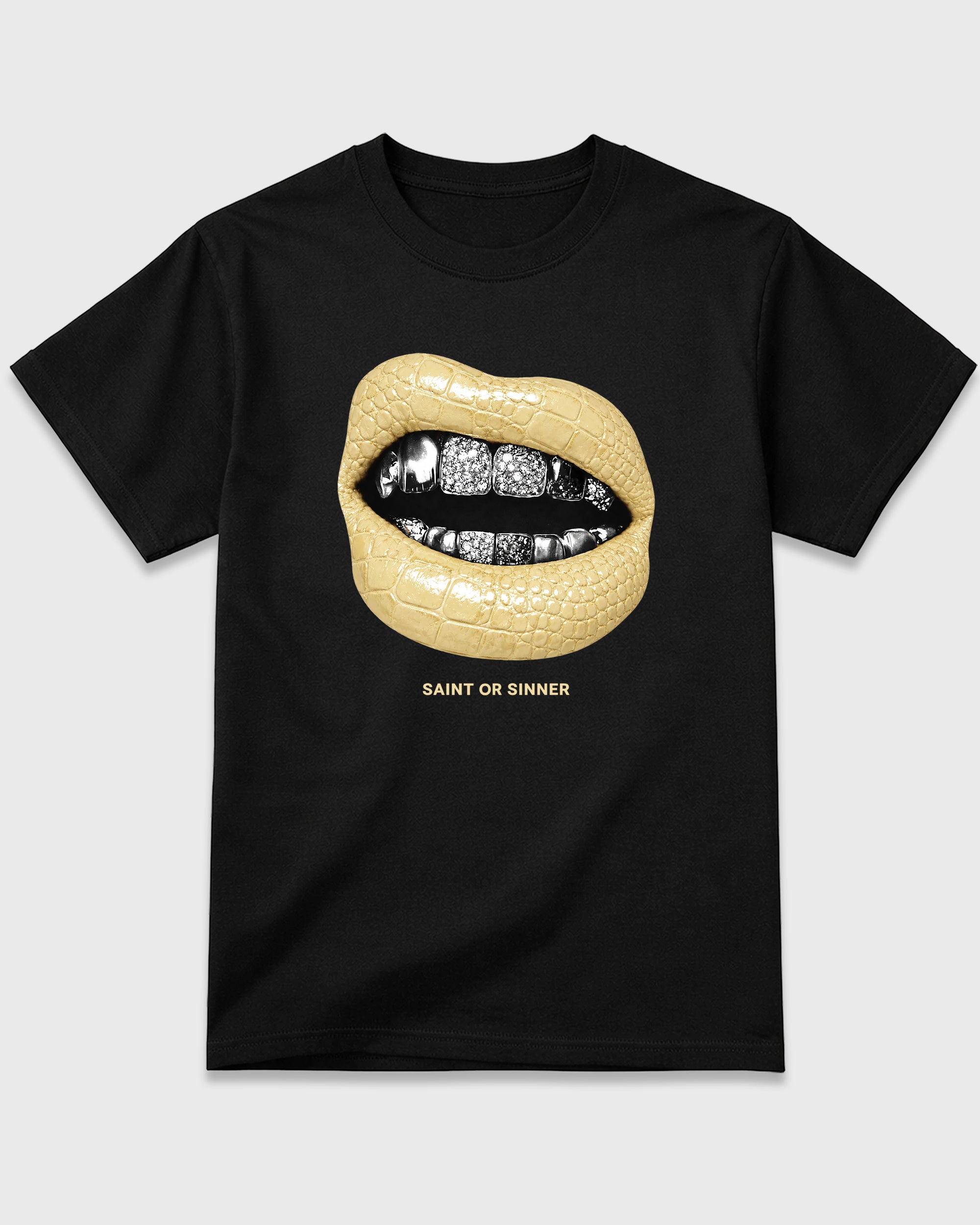 Saint or Sinner Graphic T-Shirt featuring original streetwear artwork designed to match the Air Jordan 4 X J Balvin 'Amazonas'. Black 2 Graphic T-Shirt.