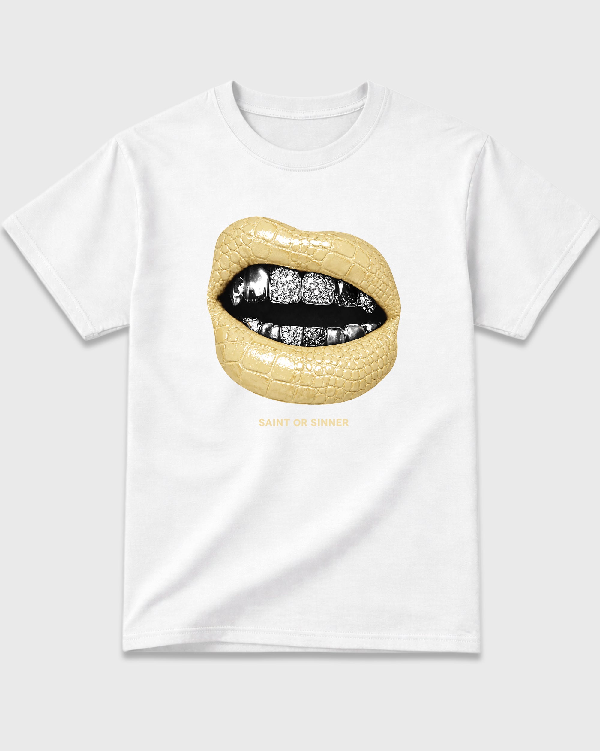Saint or Sinner Graphic T-Shirt featuring original streetwear artwork designed to match the Air Jordan 4 X J Balvin 'Amazonas'. White 2 Graphic T-Shirt.