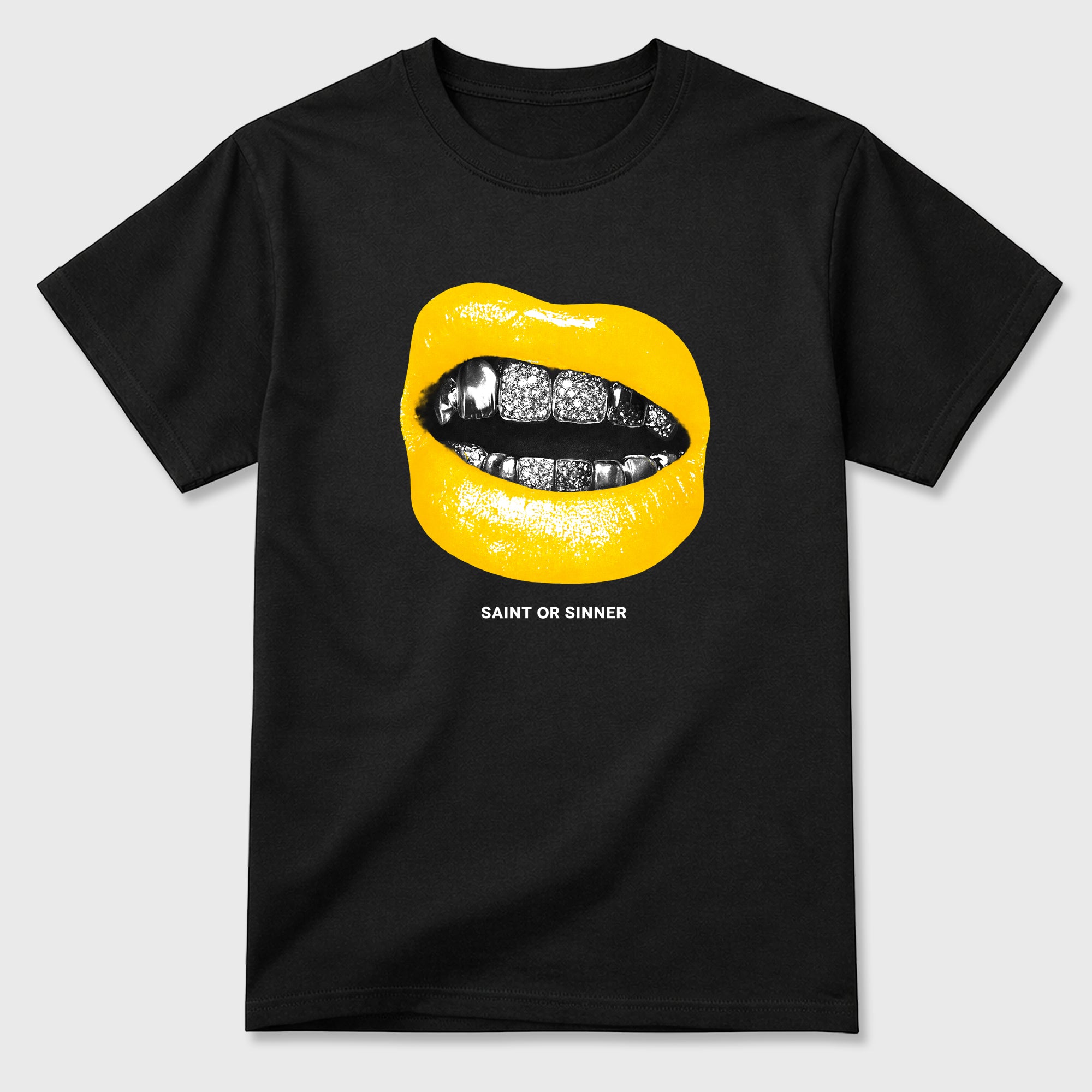 Saint or Sinner Graphic T-Shirt featuring original streetwear artwork designed to match the Air Jordan 4 Tour Yellow. Black 2 Graphic T-Shirt.