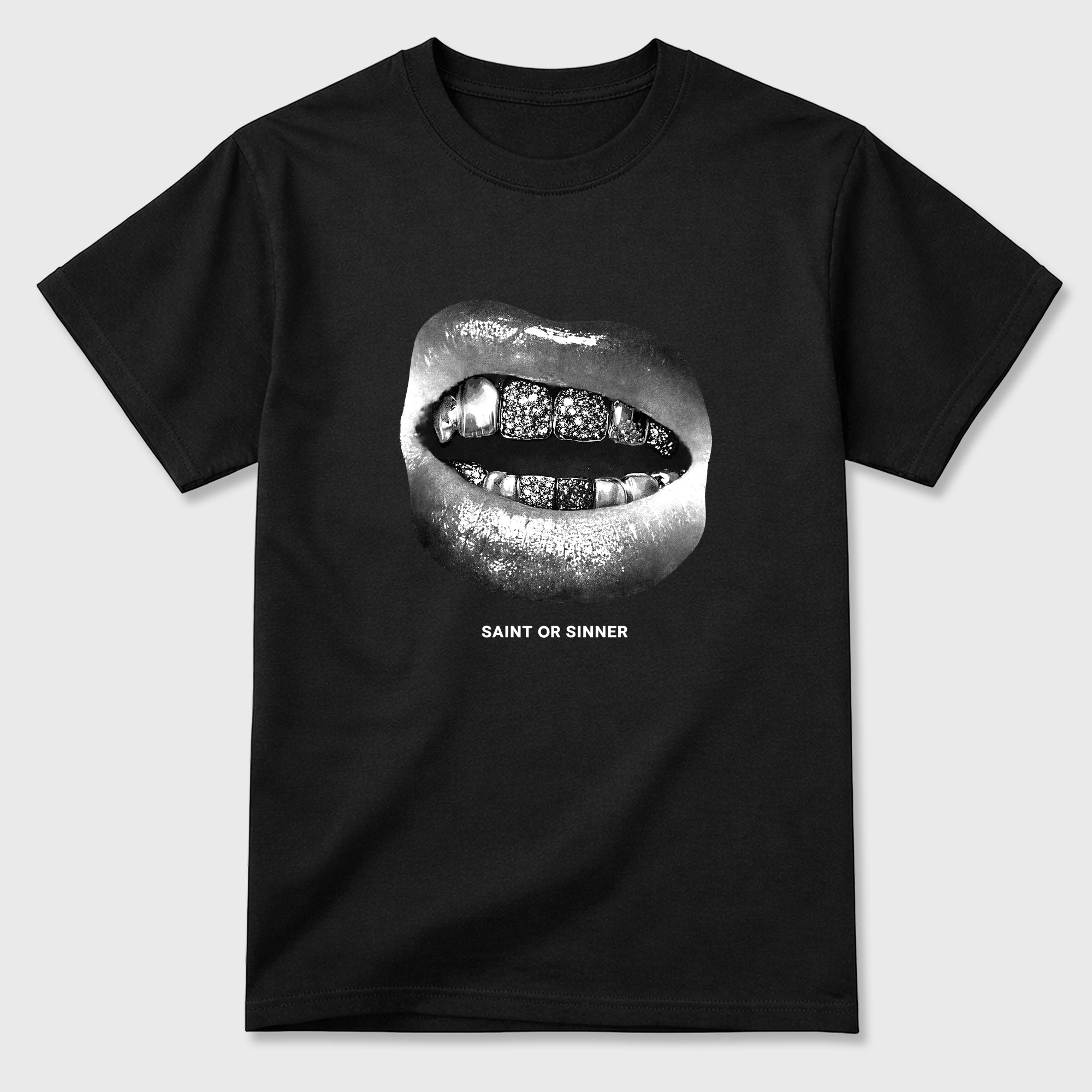 Saint or Sinner Graphic T-Shirt featuring original streetwear artwork designed to match the Air Jordan 8 Chrome. Black 2 Graphic T-Shirt.