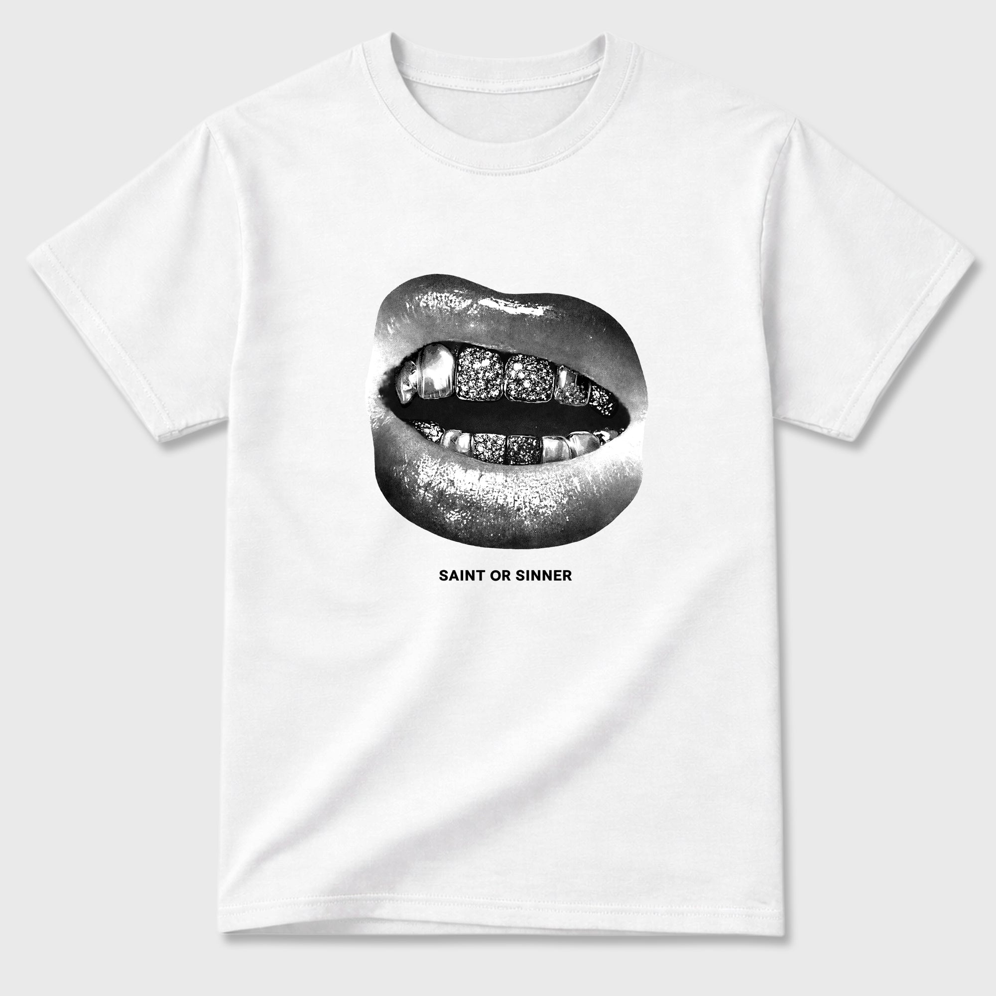 Saint or Sinner Graphic T-Shirt featuring original streetwear artwork designed to match the Air Jordan 8 Chrome. White 2 Graphic T-Shirt.