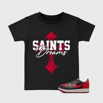 Sneaker match tees – Sneaker Tees To Match Air Jordan 1 Banned Shoes – Saints Dreams Kids T-Shirt Black 1