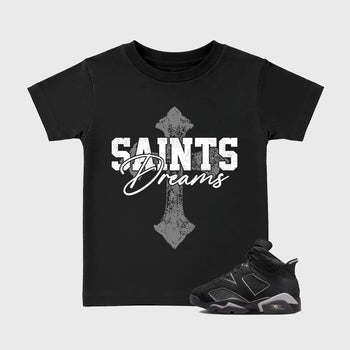 Sneaker match tees – Sneaker Tees To Match Air Jordan 6 Cap and Gown Shoes – Saints Dreams Kids T-Shirt Black 1