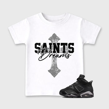 Sneaker match tees – Sneaker Tees To Match Air Jordan 6 Cap and Gown Shoes – Saints Dreams Kids T-Shirt White 1