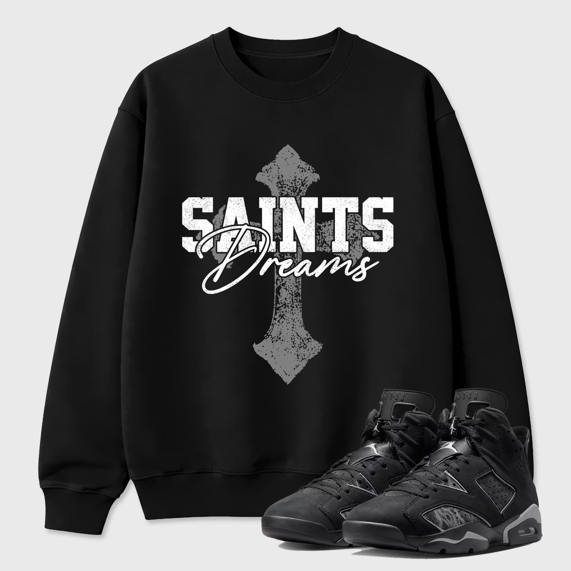 Sneaker match tees – Sneaker Tees To Match Air Jordan 6 Cap and Gown Shoes – Saints Dreams Tee Black 1
