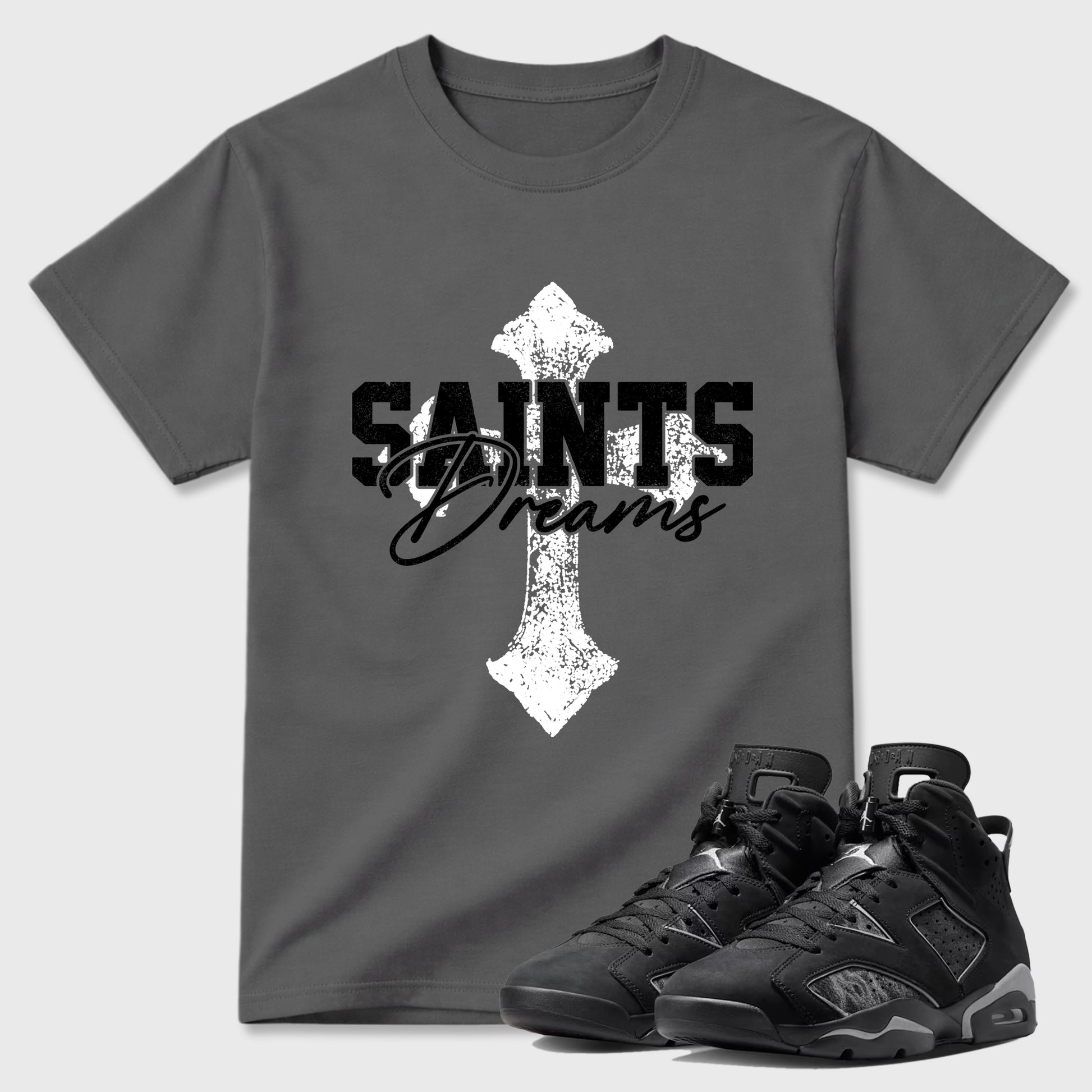 Sneaker match tees – Sneaker Tees To Match Air Jordan 6 Cap and Gown Shoes – Saints Dreams Tee Cool Grey 1