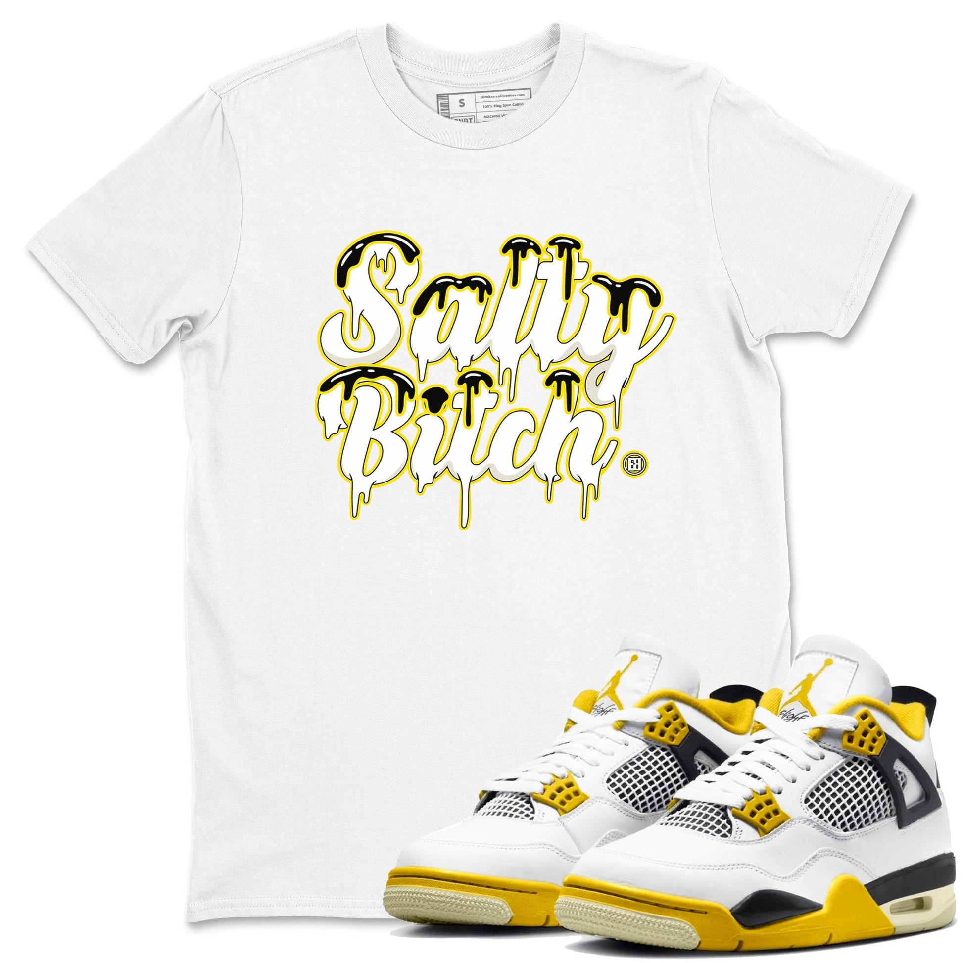 Air Jordan 4 Retro Vivid Sulfur shirt to match jordans Salty Bitch sneaker tees 4s Vivid Sulfur SNRT Sneaker Release Tees unisex cotton White 1 crew neck shirt