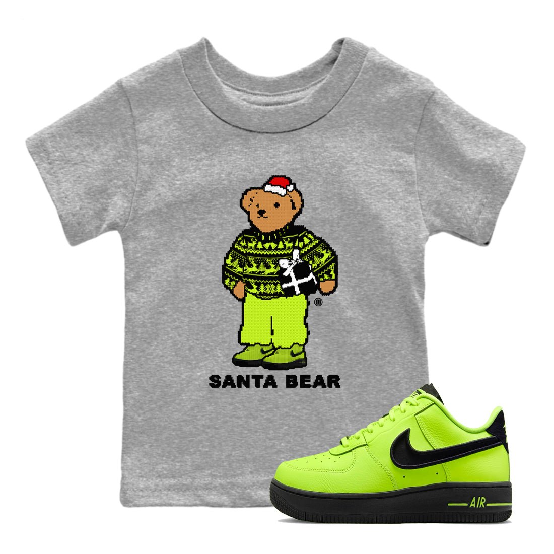 Air Force 1 Low Dance Volt t shirts to match sneakers Santa Bear Christmas Shirts Air Force 1 Volt shirt SNRT Sneaker Tees Youth Baby Heather Grey 1 tee