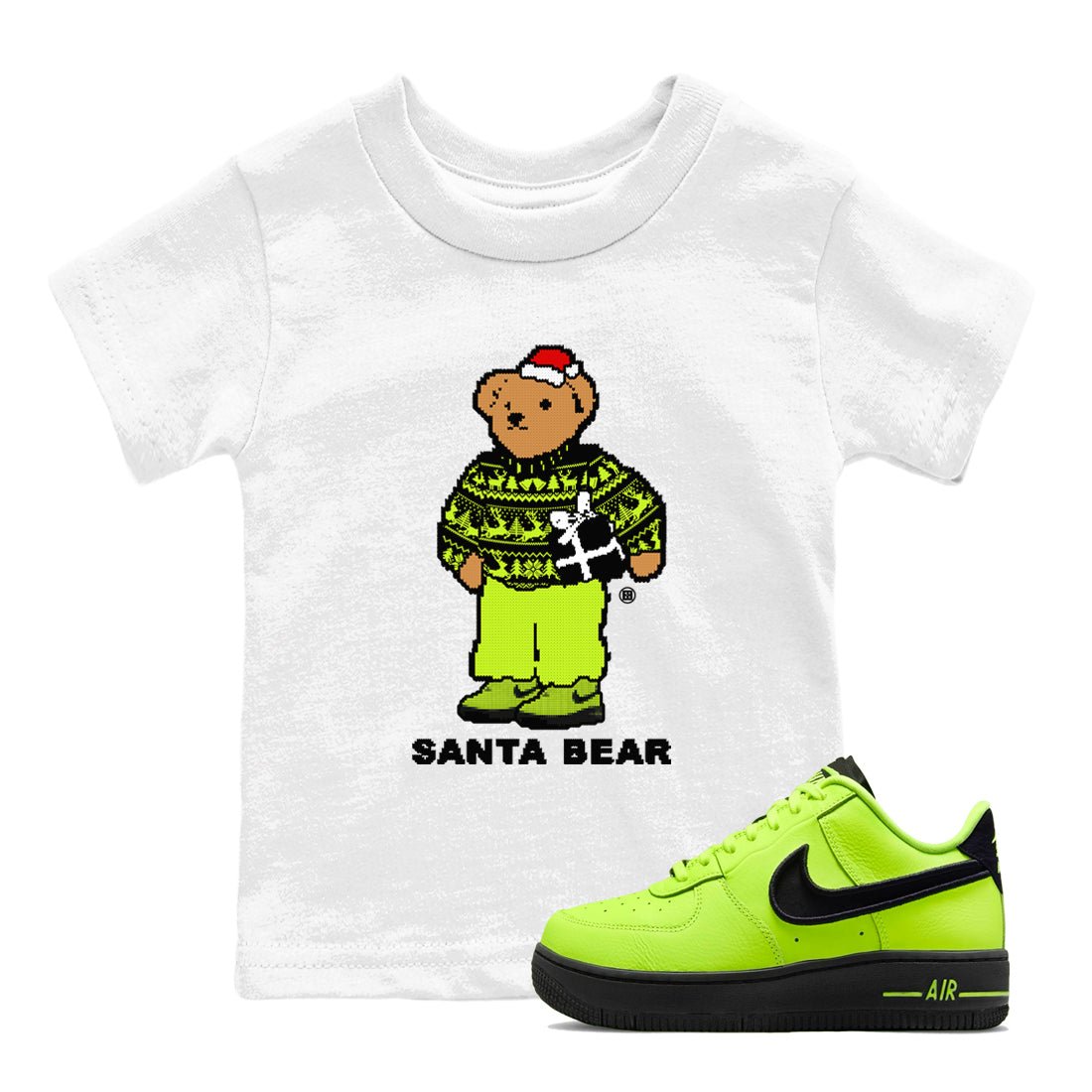 Air Force 1 Low Dance Volt t shirts to match sneakers Santa Bear Christmas Shirts Air Force 1 Volt shirt SNRT Sneaker Tees Youth Baby White 1 tee