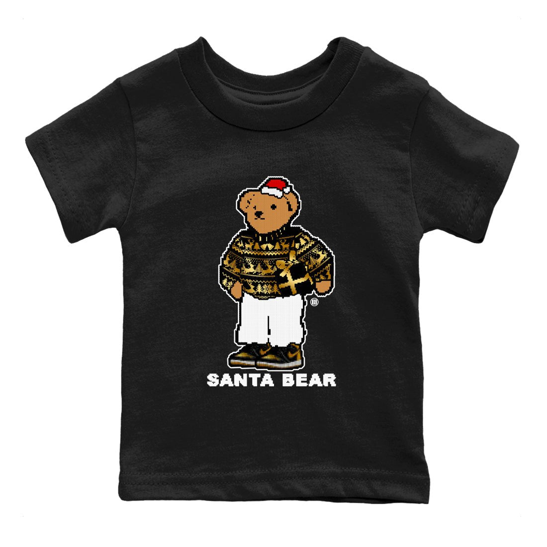 Jordan 1 High OG Retro Black Metallic Gold t shirts to match sneakers Santa Bear Christmas Shirts 1s Black Metallic Gold shirt SNRT Sneaker Tees Youth Baby Black 2 tee