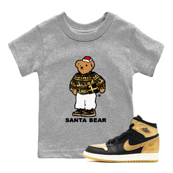 Jordan 1 High OG Retro Black Metallic Gold t shirts to match sneakers Santa Bear Christmas Shirts 1s Black Metallic Gold shirt SNRT Sneaker Tees Youth Baby Heather Grey 1 tee