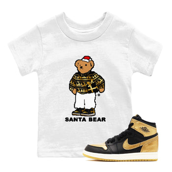 Jordan 1 High OG Retro Black Metallic Gold t shirts to match sneakers Santa Bear Christmas Shirts 1s Black Metallic Gold shirt SNRT Sneaker Tees Youth Baby White 1 tee