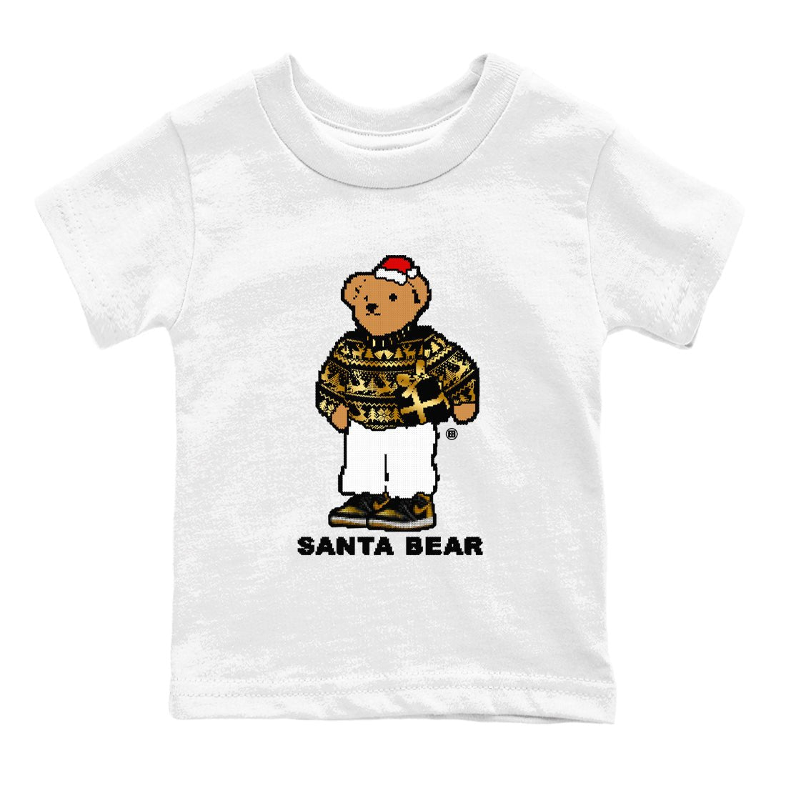 Jordan 1 High OG Retro Black Metallic Gold t shirts to match sneakers Santa Bear Christmas Shirts 1s Black Metallic Gold shirt SNRT Sneaker Tees Youth Baby White 2 tee