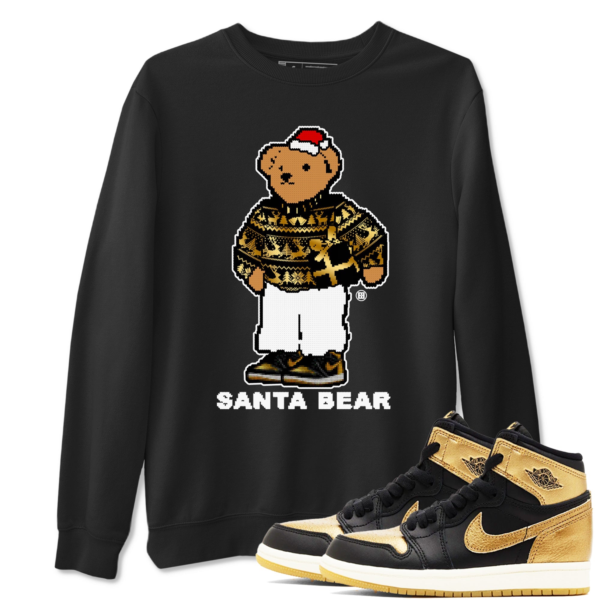 Jordan 1 High OG Retro Black Metallic Gold t shirts to match sneakers Santa Bear Christmas Shirts 1s Black Metallic Gold shirt SNRT Sneaker Tees unisex cotton Black 1 shirts
