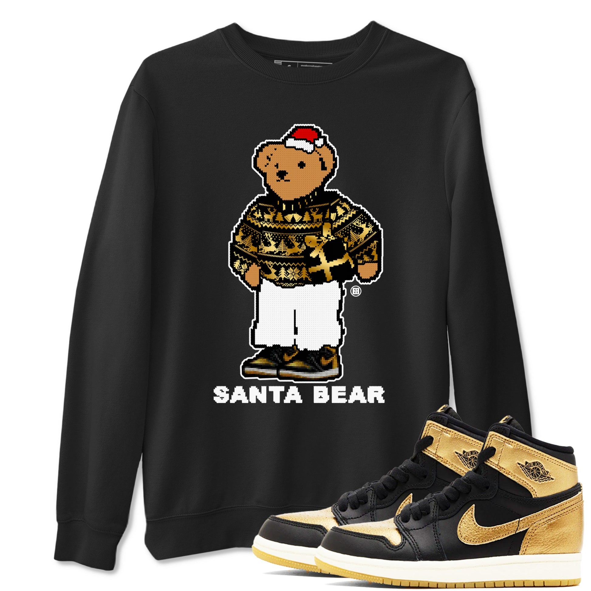 Jordan 1 High OG Retro Black Metallic Gold t shirts to match sneakers Santa Bear Christmas Shirts 1s Black Metallic Gold shirt SNRT Sneaker Tees unisex cotton Black 1 shirts