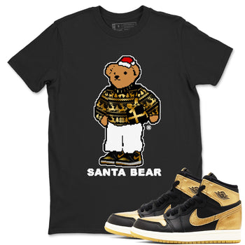 Jordan 1 High OG Retro Black Metallic Gold t shirts to match sneakers Santa Bear Christmas Shirts 1s Black Metallic Gold shirt SNRT Sneaker Tees unisex cotton Black 1 shirts