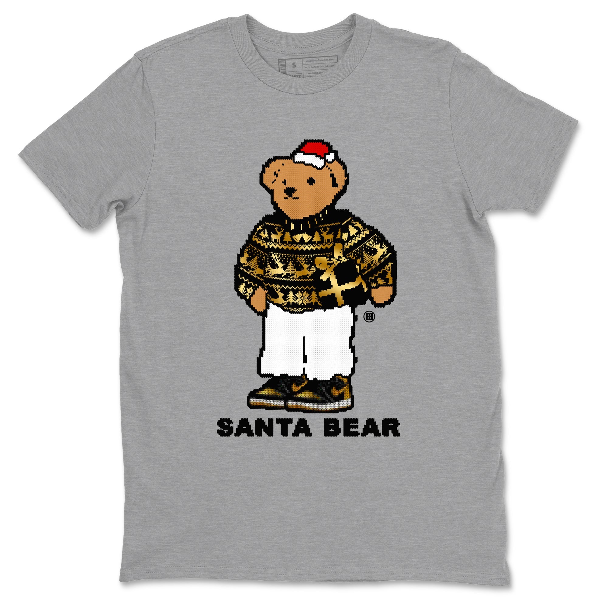 Jordan 1 High OG Retro Black Metallic Gold t shirts to match sneakers Santa Bear Christmas Shirts 1s Black Metallic Gold shirt SNRT Sneaker Tees unisex cotton Heather Grey 2 shirts