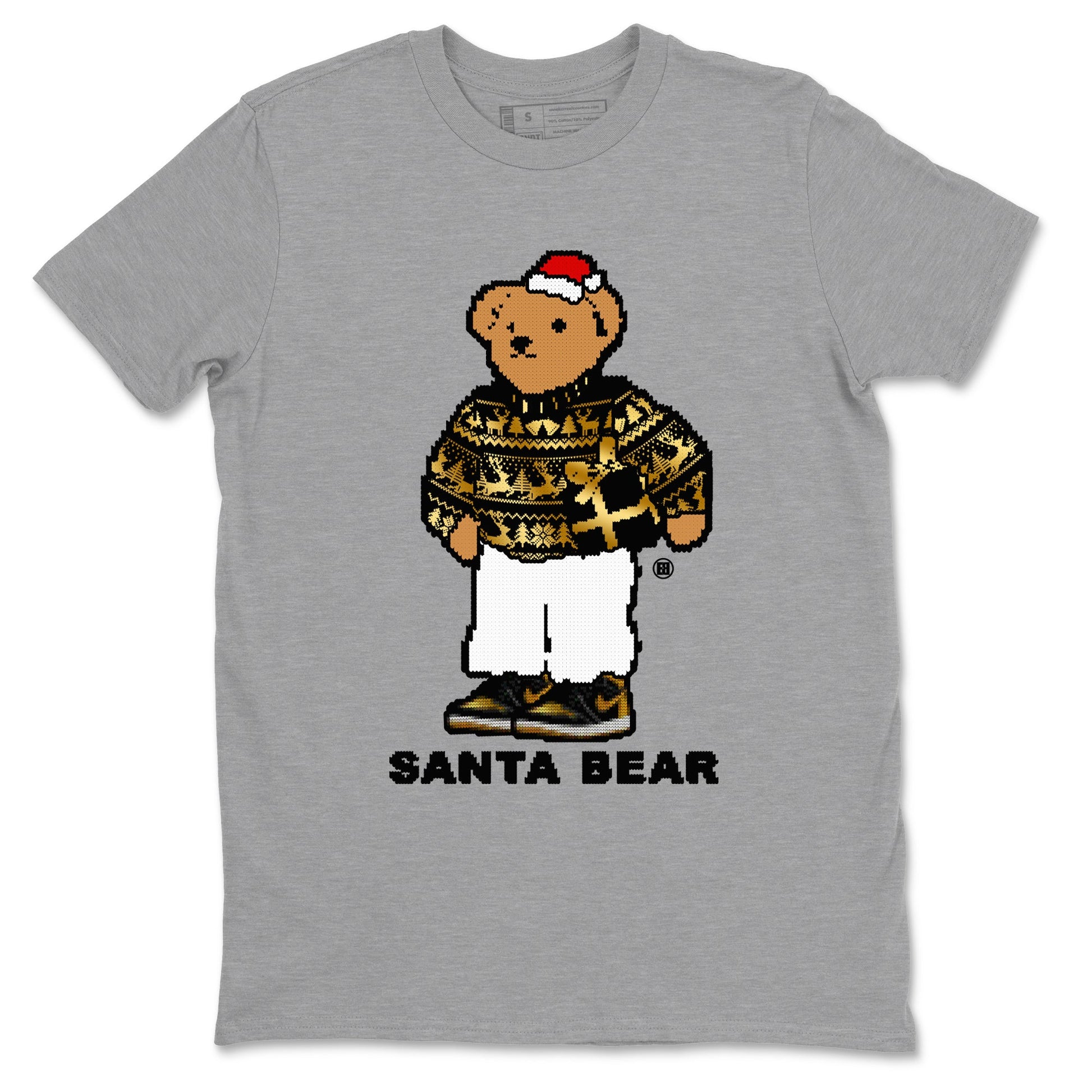 Jordan 1 High OG Retro Black Metallic Gold t shirts to match sneakers Santa Bear Christmas Shirts 1s Black Metallic Gold shirt SNRT Sneaker Tees unisex cotton Heather Grey 2 shirts