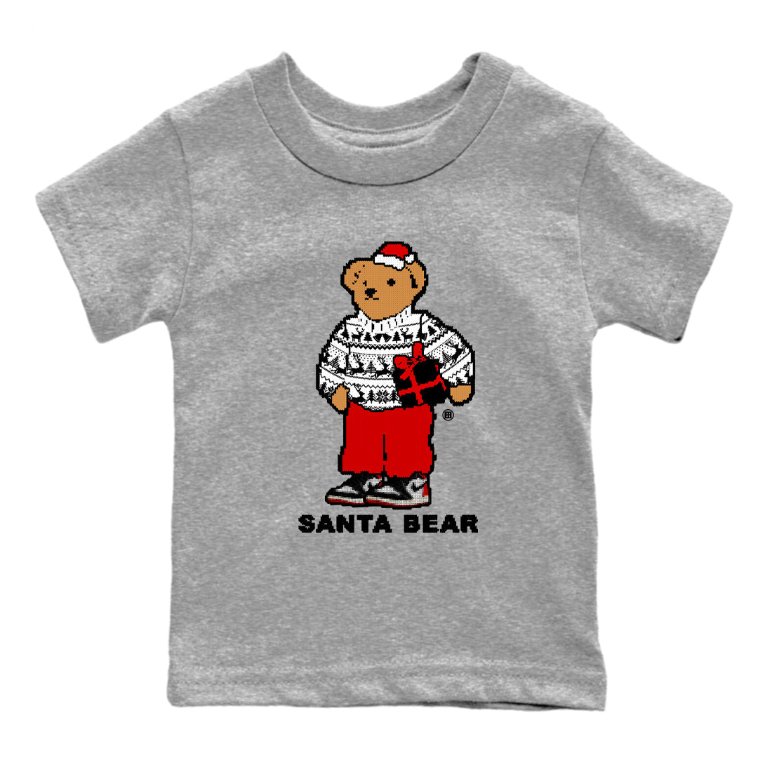 1s Black Toe Reimagined t shirts to match sneakers Santa Bear Christmas Shirts Air Jordan 1 Black Toe Reimagined shirt SNRT Sneaker Tees Youth Baby Heather Grey 2 tee