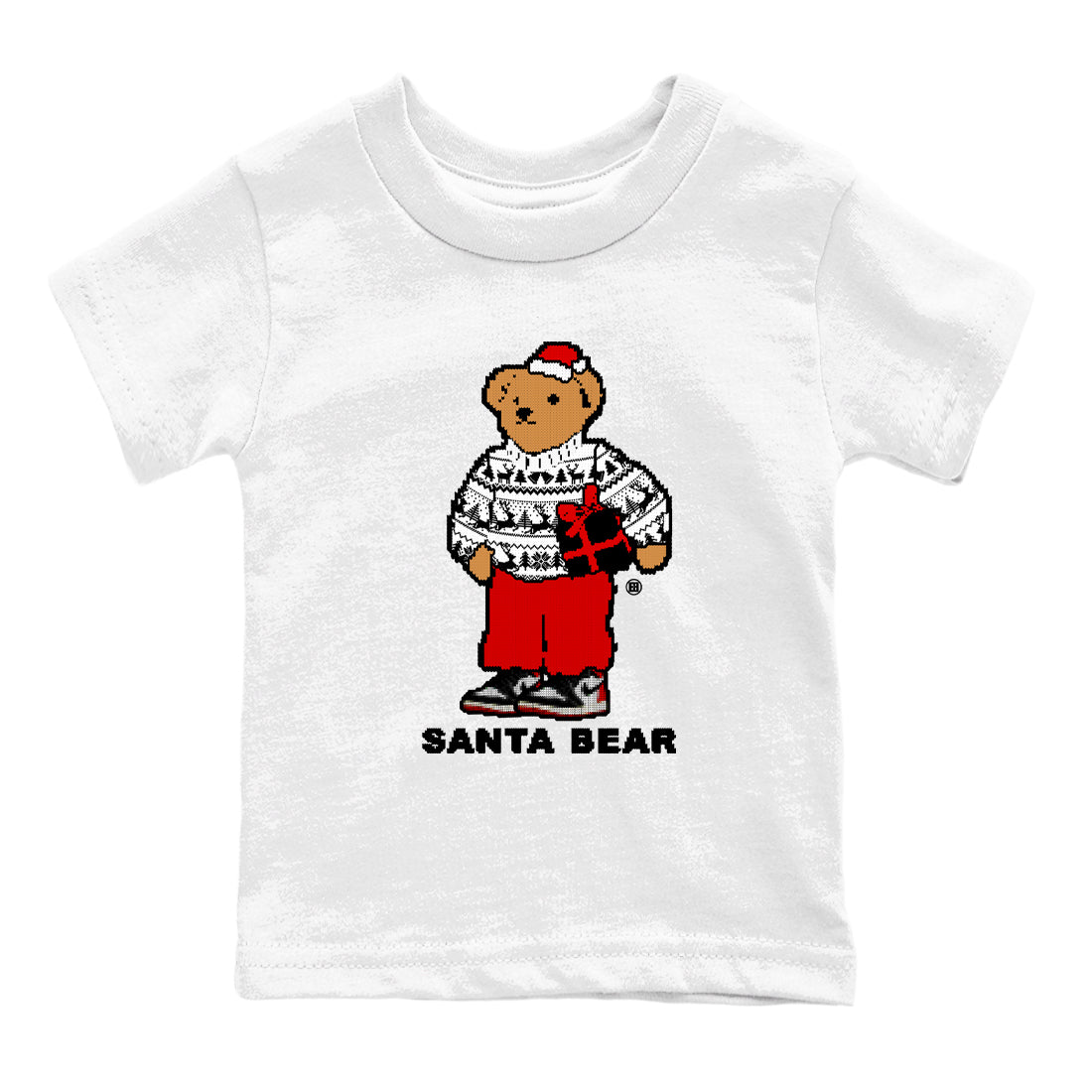 1s Black Toe Reimagined t shirts to match sneakers Santa Bear Christmas Shirts Air Jordan 1 Black Toe Reimagined shirt SNRT Sneaker Tees Youth Baby White 2 tee