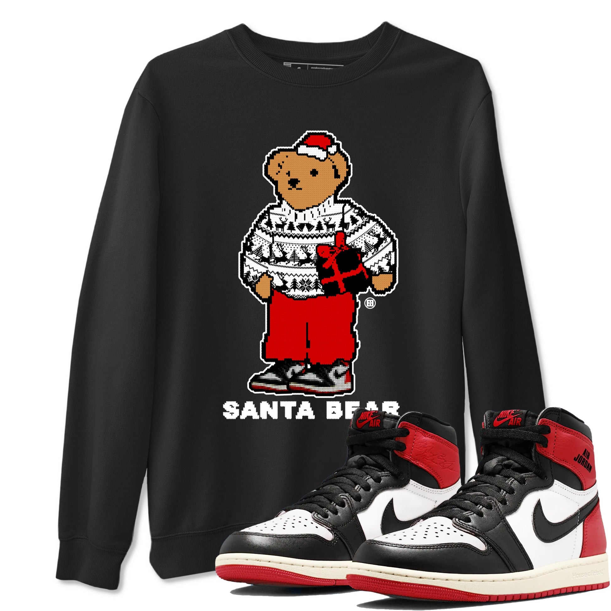 1s Black Toe Reimagined t shirts to match sneakers Santa Bear Christmas Shirts Air Jordan 1 Black Toe Reimagined shirt SNRT Sneaker Tees unisex cotton Black 1 shirts