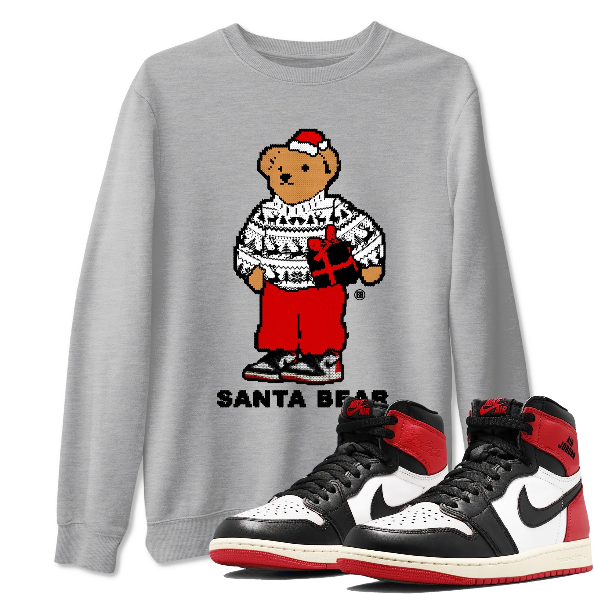 1s Black Toe Reimagined t shirts to match sneakers Santa Bear Christmas Shirts Air Jordan 1 Black Toe Reimagined shirt SNRT Sneaker Tees unisex cotton Heather Grey 1 shirts