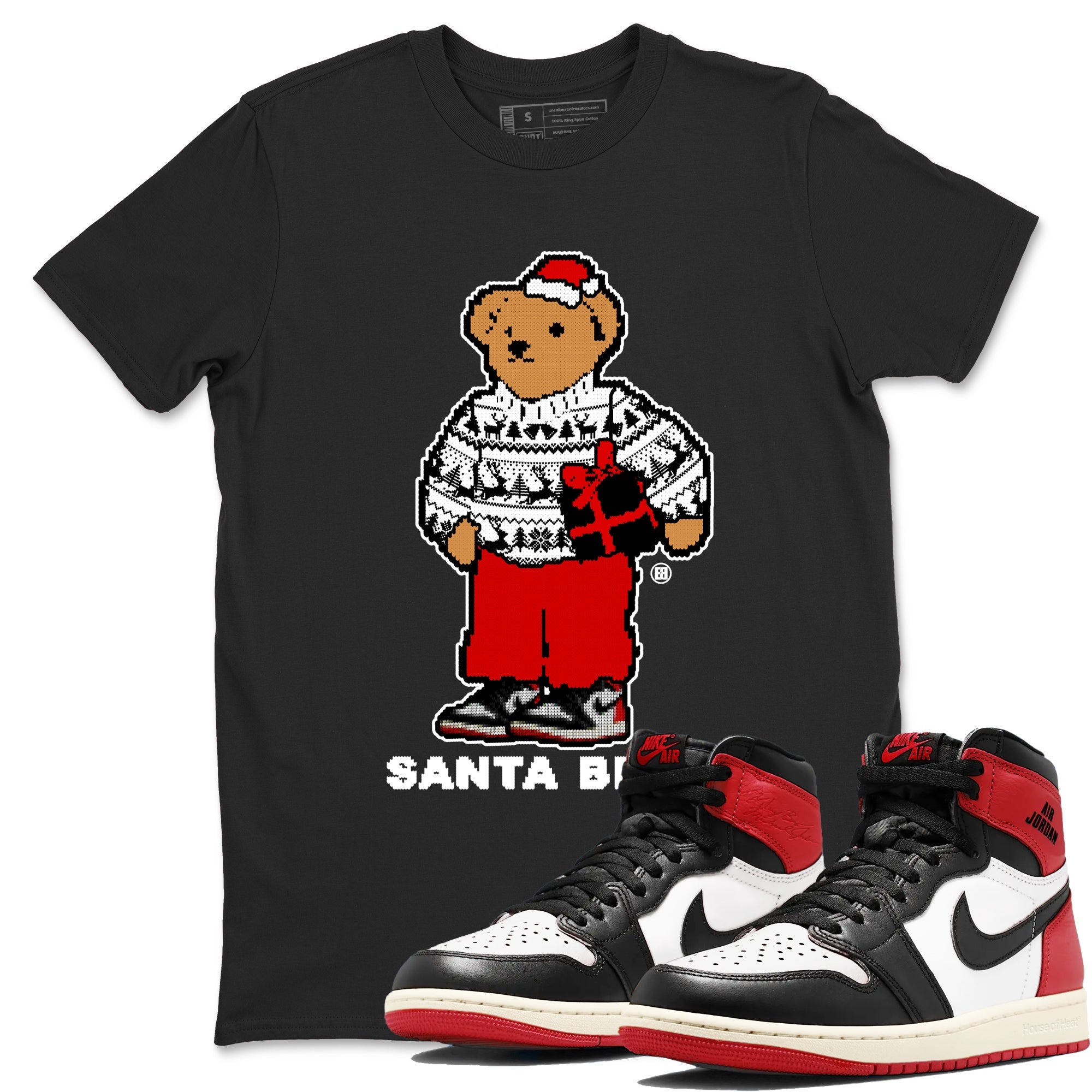 1s Black Toe Reimagined t shirts to match sneakers Santa Bear Christmas Shirts Air Jordan 1 Black Toe Reimagined shirt SNRT Sneaker Tees unisex cotton Black 1 shirts