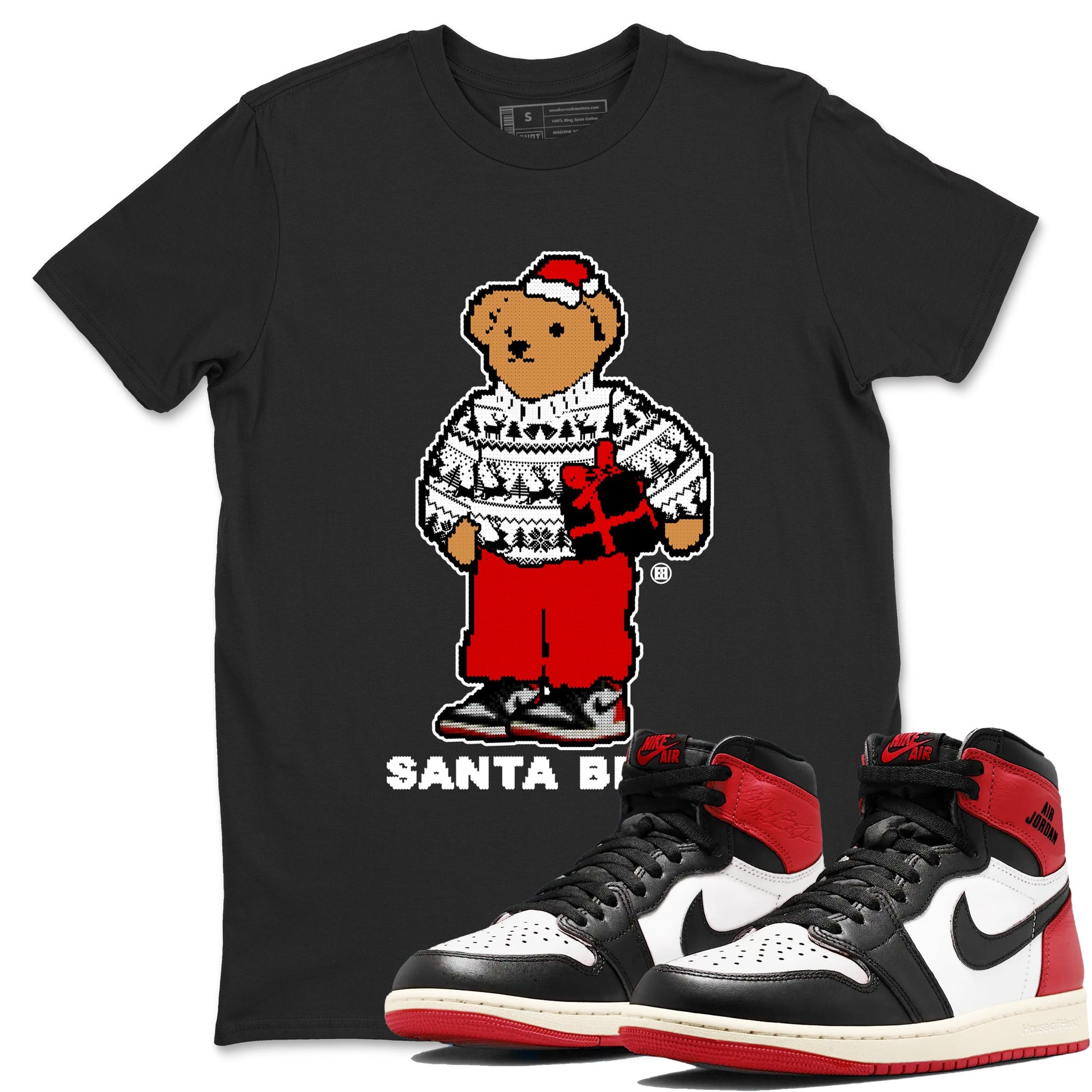 1s Black Toe Reimagined t shirts to match sneakers Santa Bear Christmas Shirts Air Jordan 1 Black Toe Reimagined shirt SNRT Sneaker Tees unisex cotton Black 1 shirts