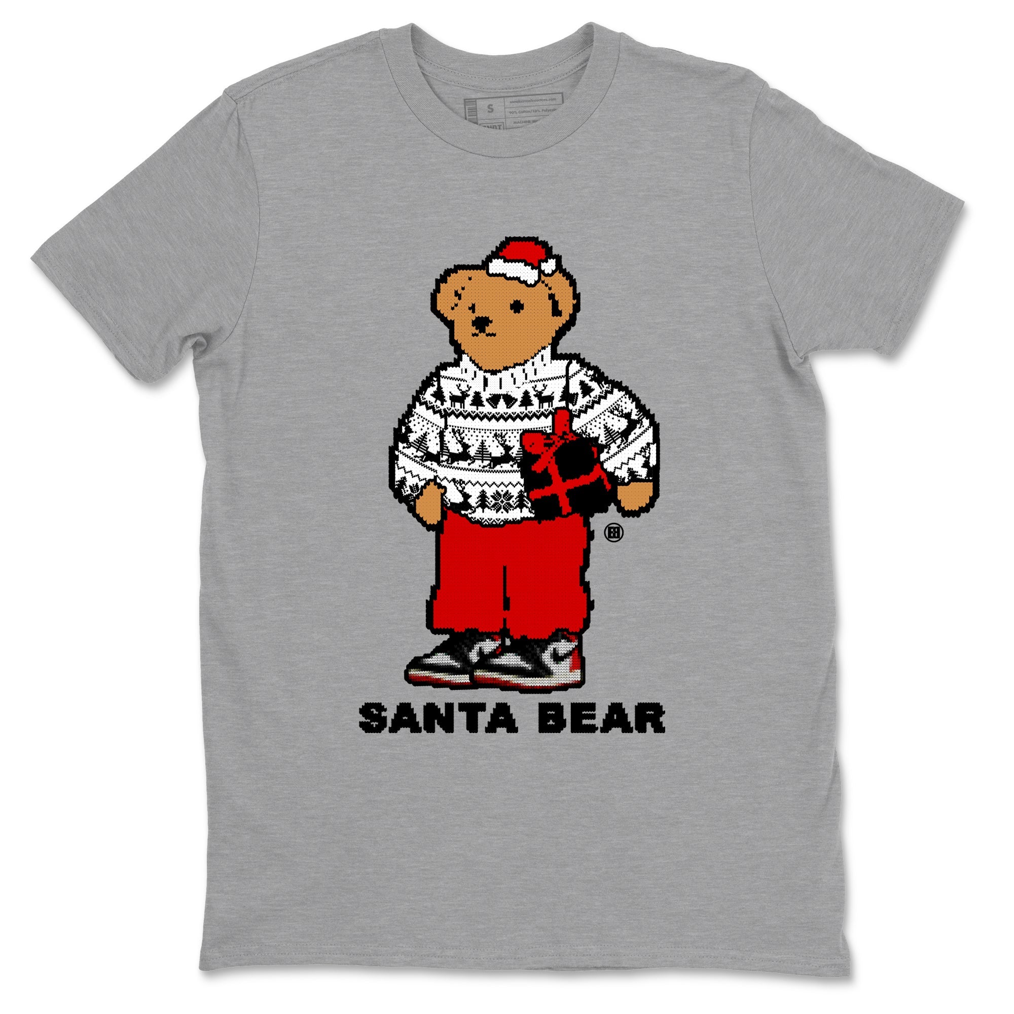 1s Black Toe Reimagined t shirts to match sneakers Santa Bear Christmas Shirts Air Jordan 1 Black Toe Reimagined shirt SNRT Sneaker Tees unisex cotton Heather Grey 2 shirts