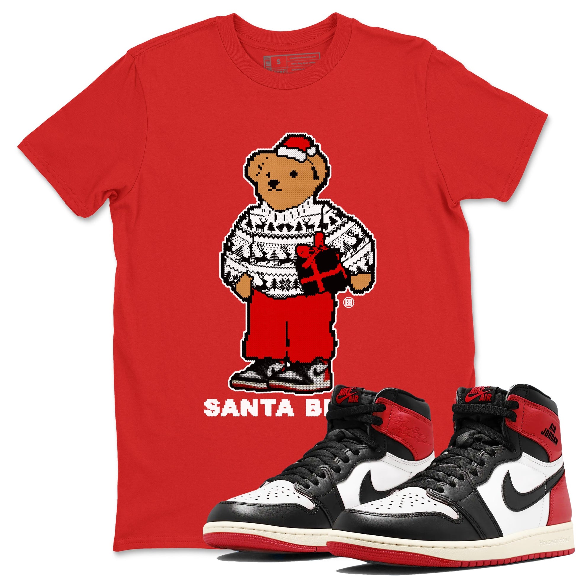 1s Black Toe Reimagined t shirts to match sneakers Santa Bear Christmas Shirts Air Jordan 1 Black Toe Reimagined shirt SNRT Sneaker Tees unisex cotton Red 1 shirts