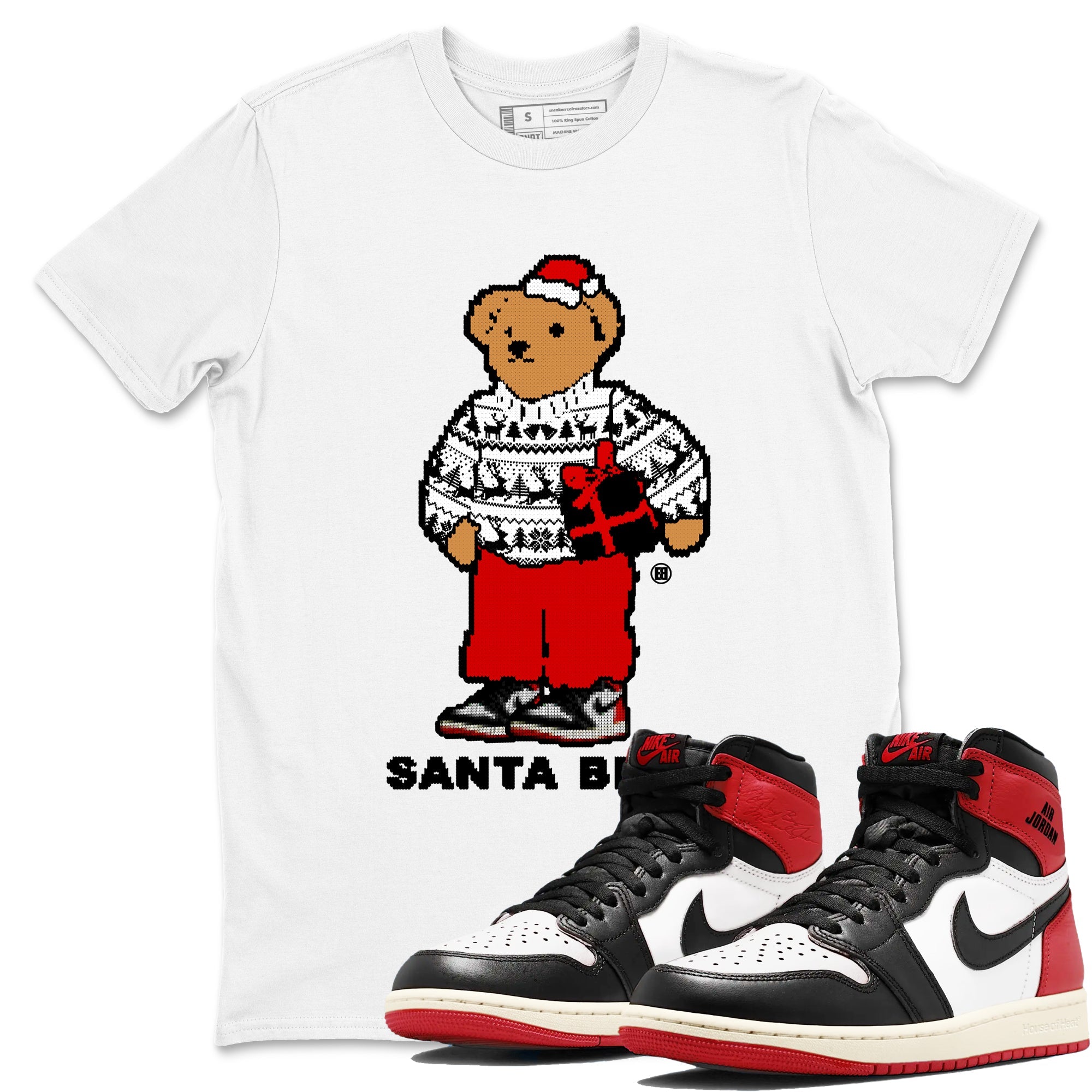 1s Black Toe Reimagined t shirts to match sneakers Santa Bear Christmas Shirts Air Jordan 1 Black Toe Reimagined shirt SNRT Sneaker Tees unisex cotton White 1 shirts