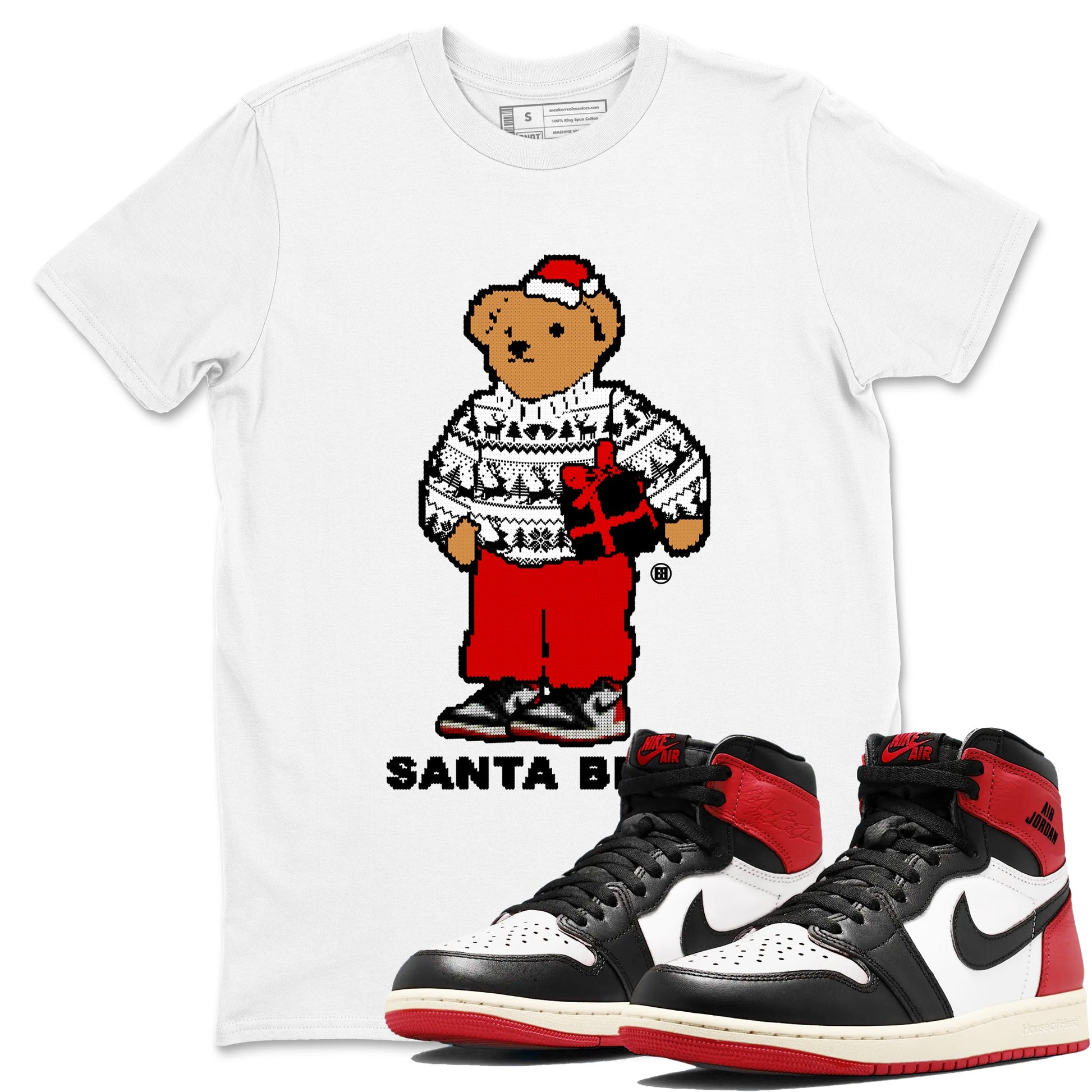 1s Black Toe Reimagined t shirts to match sneakers Santa Bear Christmas Shirts Air Jordan 1 Black Toe Reimagined shirt SNRT Sneaker Tees unisex cotton White 1 shirts