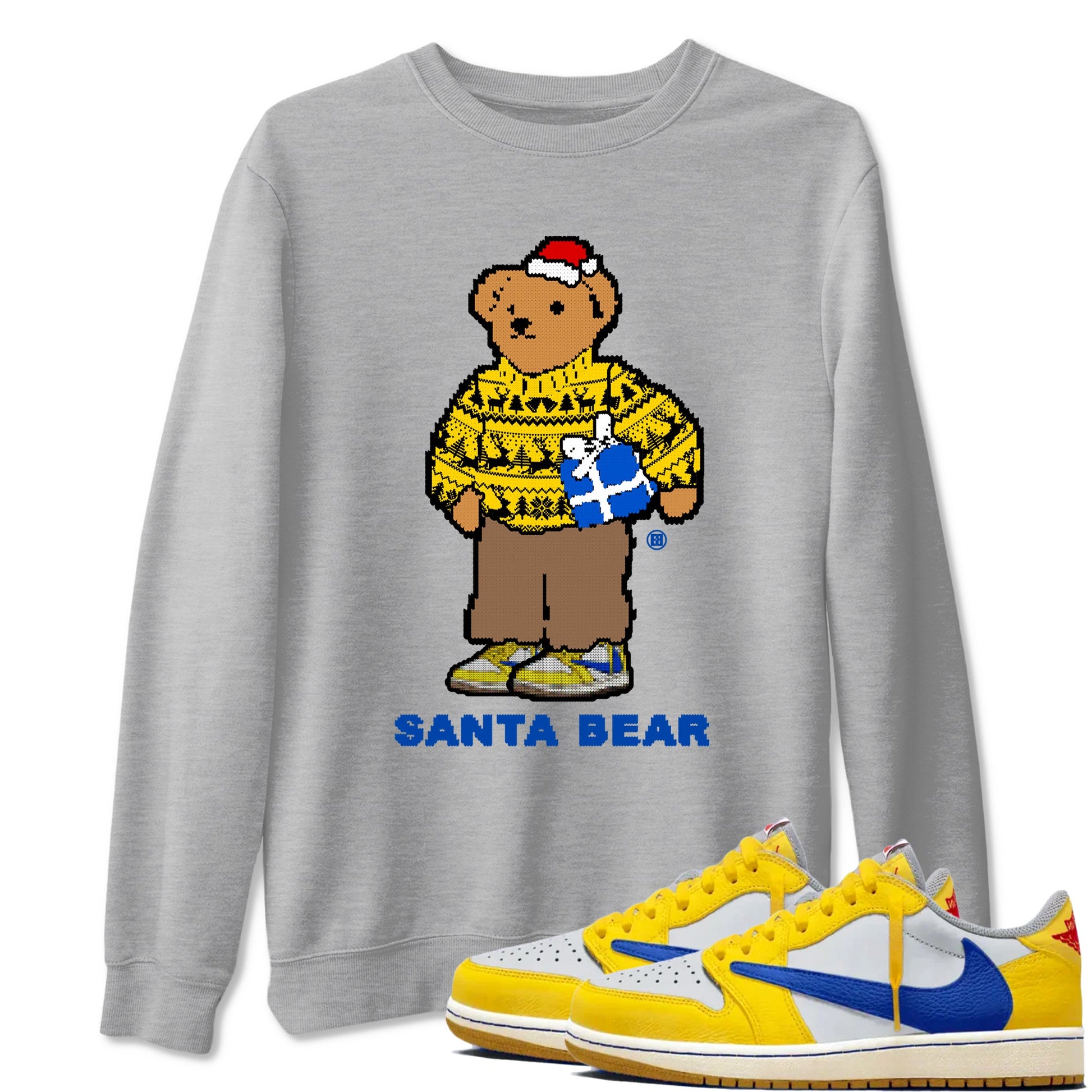 Jordan 1 Retro Low OG SP Travis Scott Canary t shirts to match sneakers Santa Bear Christmas Shirts Air Jordan 1 Travis Scott Canary shirt SNRT Sneaker Tees unisex cotton Heather Grey 1 shirts
