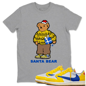 Jordan 1 Retro Low OG SP Travis Scott Canary t shirts to match sneakers Santa Bear Christmas Shirts Air Jordan 1 Travis Scott Canary shirt SNRT Sneaker Tees unisex cotton Heather Grey 1 shirts