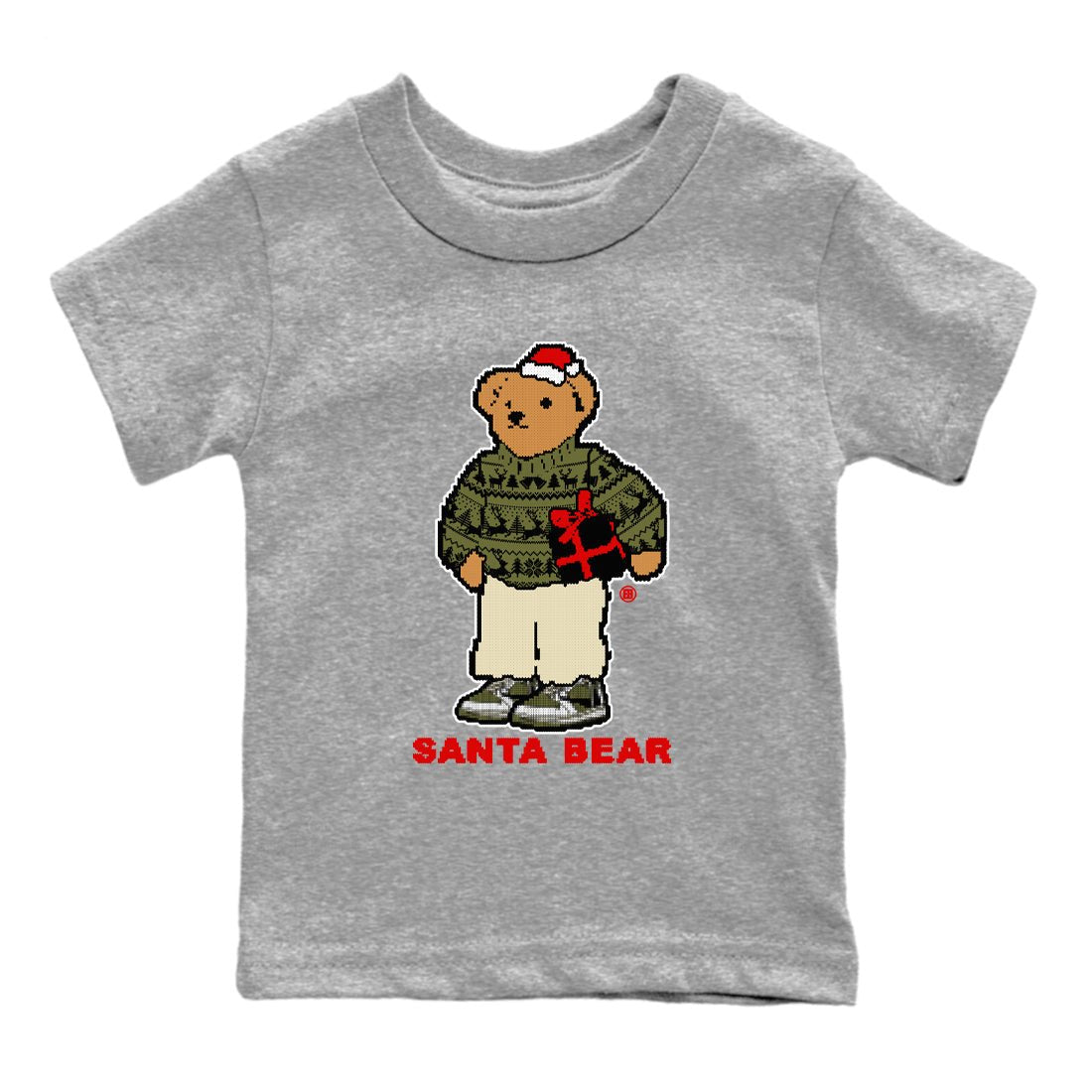 Jordan 1 Retro Low Travis Scott Olive t shirts to match sneakers Santa Bear Christmas Shirts Air Jordan 1 Travis Scott Medium Olive shirt SNRT Sneaker Tees Youth Baby Heather Grey 2 tee