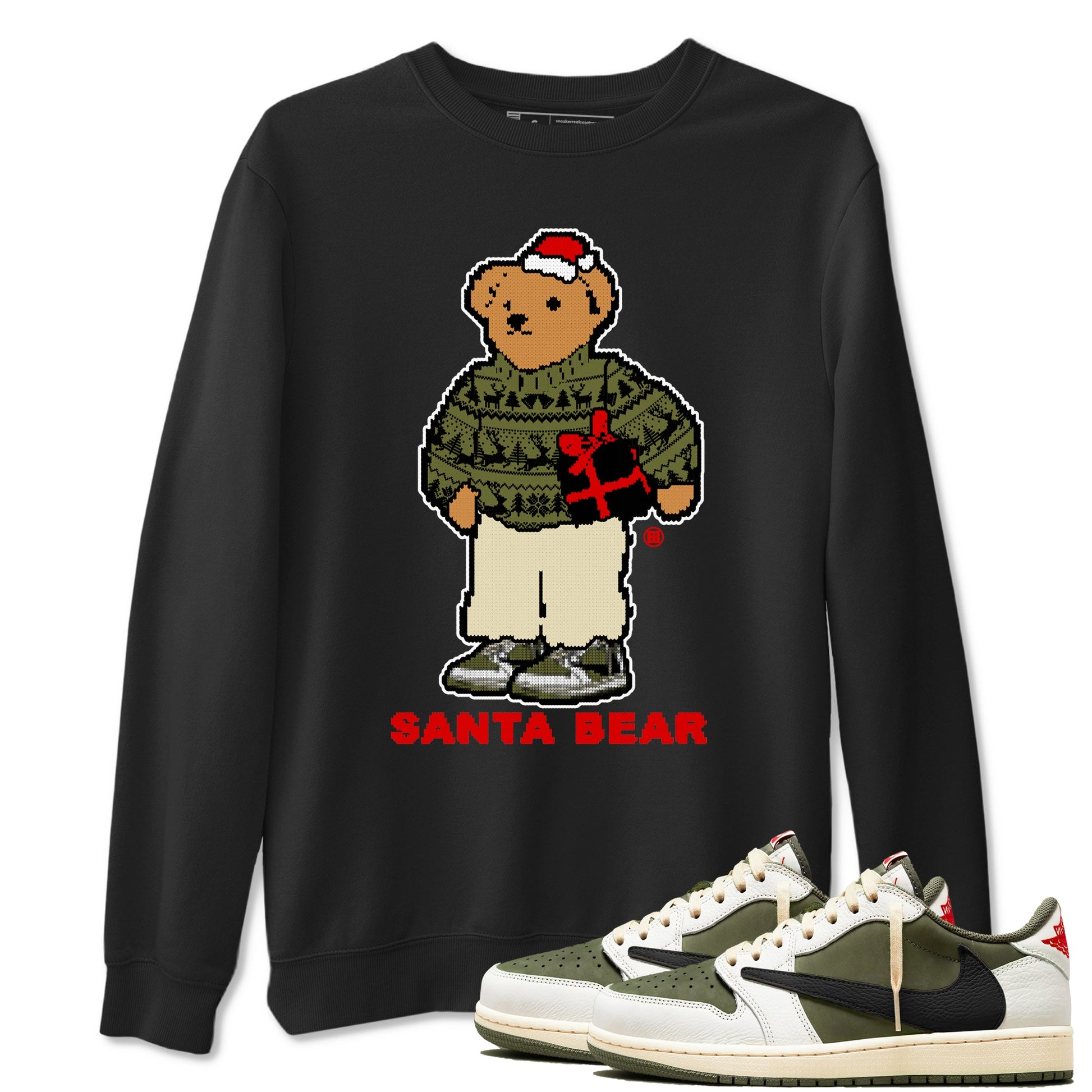 Jordan 1 Retro Low Travis Scott Olive t shirts to match sneakers Santa Bear Christmas Shirts Air Jordan 1 Travis Scott Medium Olive shirt SNRT Sneaker Tees unisex cotton Black 1 shirts