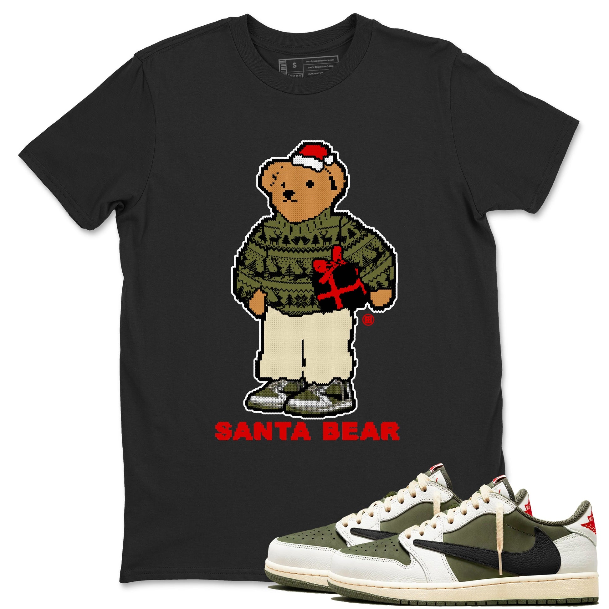 Jordan 1 Retro Low Travis Scott Olive t shirts to match sneakers Santa Bear Christmas Shirts Air Jordan 1 Travis Scott Medium Olive shirt SNRT Sneaker Tees unisex cotton Black 1 shirts