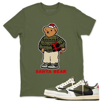 Jordan 1 Retro Low Travis Scott Olive t shirts to match sneakers Santa Bear Christmas Shirts Air Jordan 1 Travis Scott Medium Olive shirt SNRT Sneaker Tees unisex cotton Military Green 1 shirts
