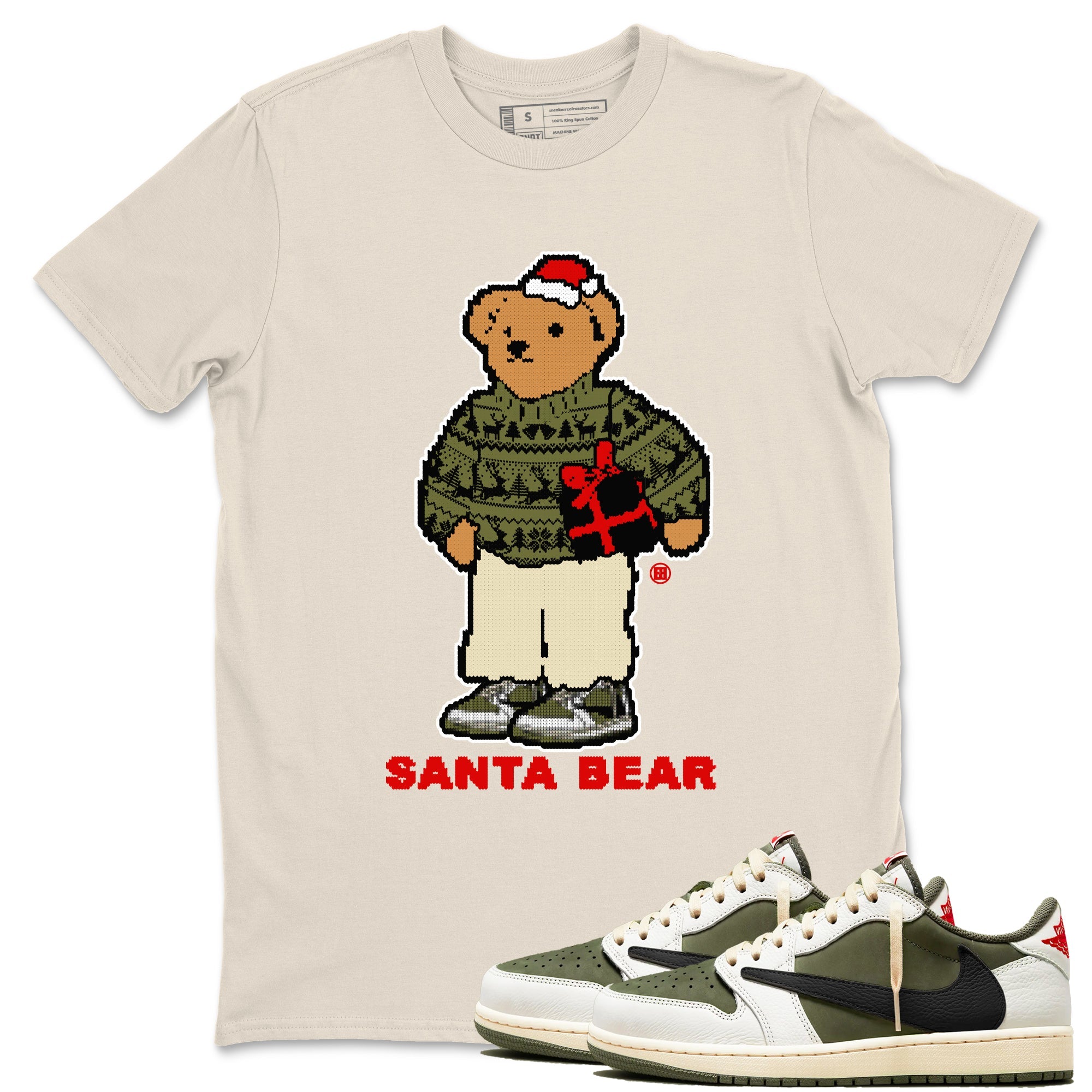 Jordan 1 Retro Low Travis Scott Olive t shirts to match sneakers Santa Bear Christmas Shirts Air Jordan 1 Travis Scott Medium Olive shirt SNRT Sneaker Tees unisex cotton Natural 1 shirts