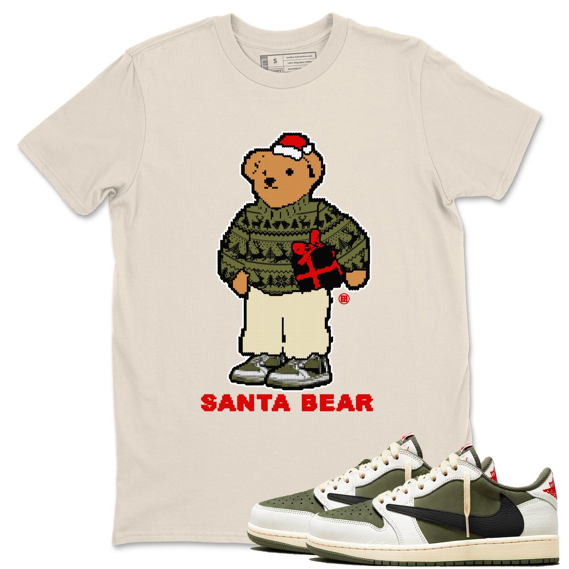 Jordan 1 Retro Low Travis Scott Olive t shirts to match sneakers Santa Bear Christmas Shirts Air Jordan 1 Travis Scott Medium Olive shirt SNRT Sneaker Tees unisex cotton Natural 1 shirts
