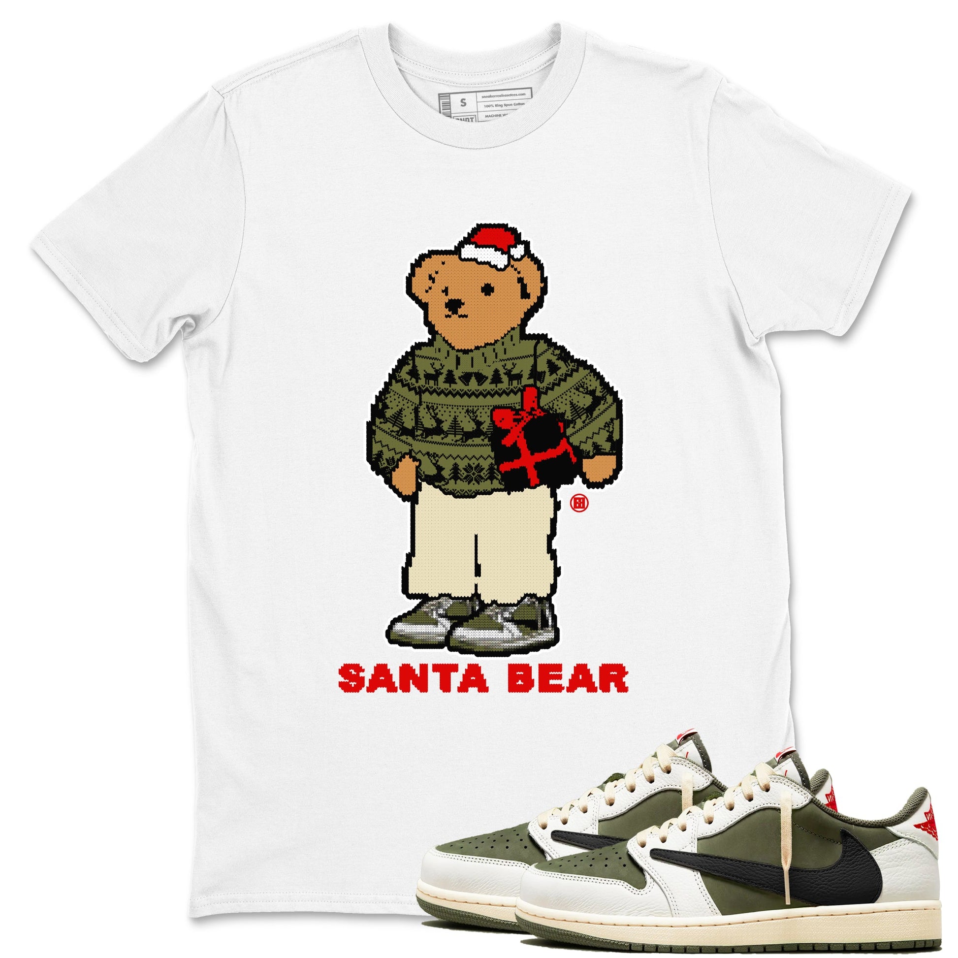 Jordan 1 Retro Low Travis Scott Olive t shirts to match sneakers Santa Bear Christmas Shirts Air Jordan 1 Travis Scott Medium Olive shirt SNRT Sneaker Tees unisex cotton White 1 shirts