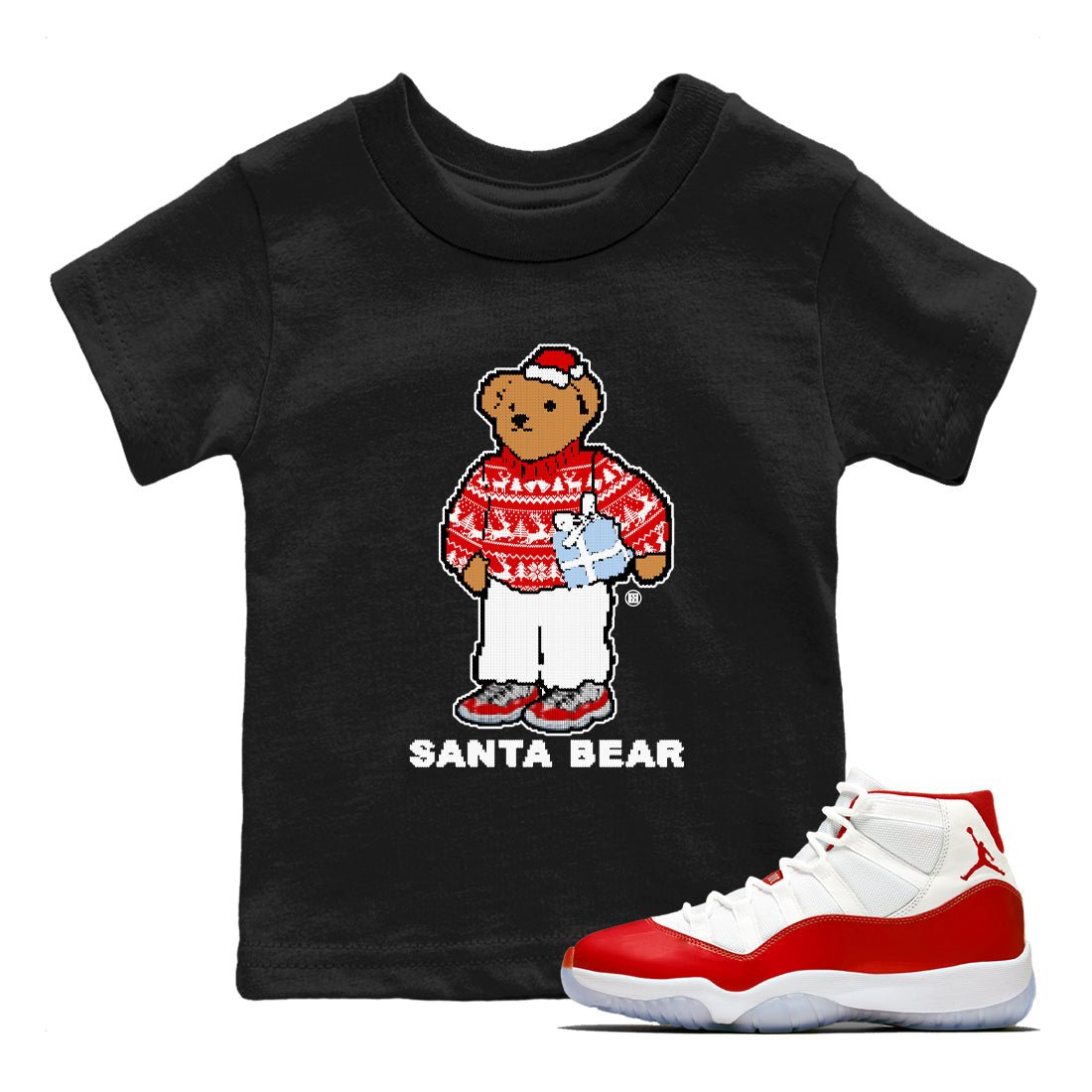 Jordan 11 Retro Cherry t shirts to match sneakers Santa Bear Christmas Shirts 11s Cherry shirt SNRT Sneaker Tees Youth Baby Black 1 tee