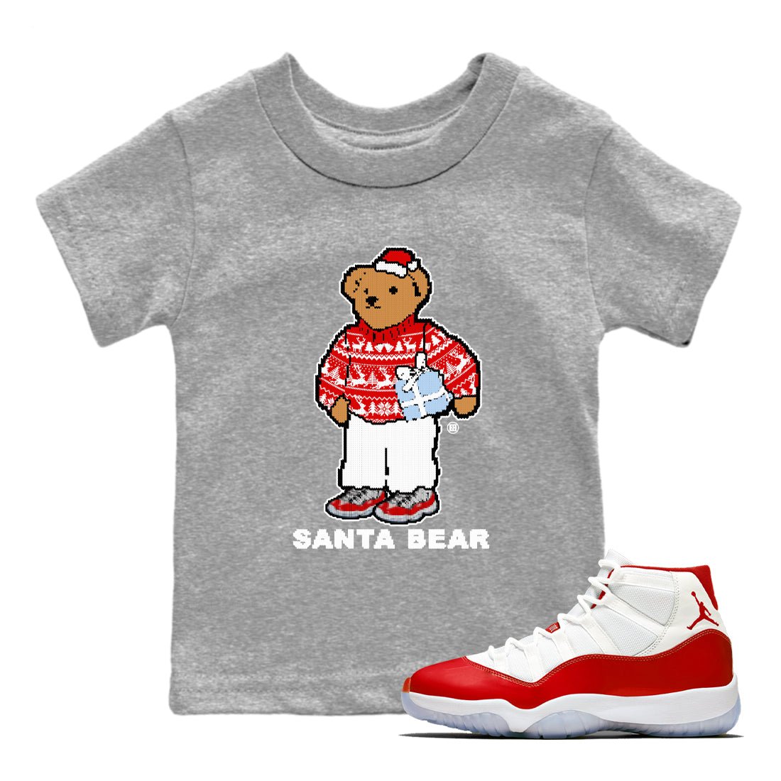 Jordan 11 Retro Cherry t shirts to match sneakers Santa Bear Christmas Shirts 11s Cherry shirt SNRT Sneaker Tees Youth Baby Heather Grey 1 tee