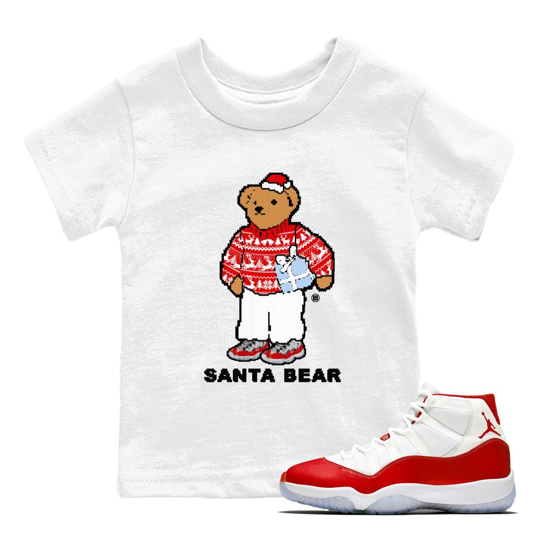 Jordan 11 Retro Cherry t shirts to match sneakers Santa Bear Christmas Shirts 11s Cherry shirt SNRT Sneaker Tees Youth Baby White 1 tee