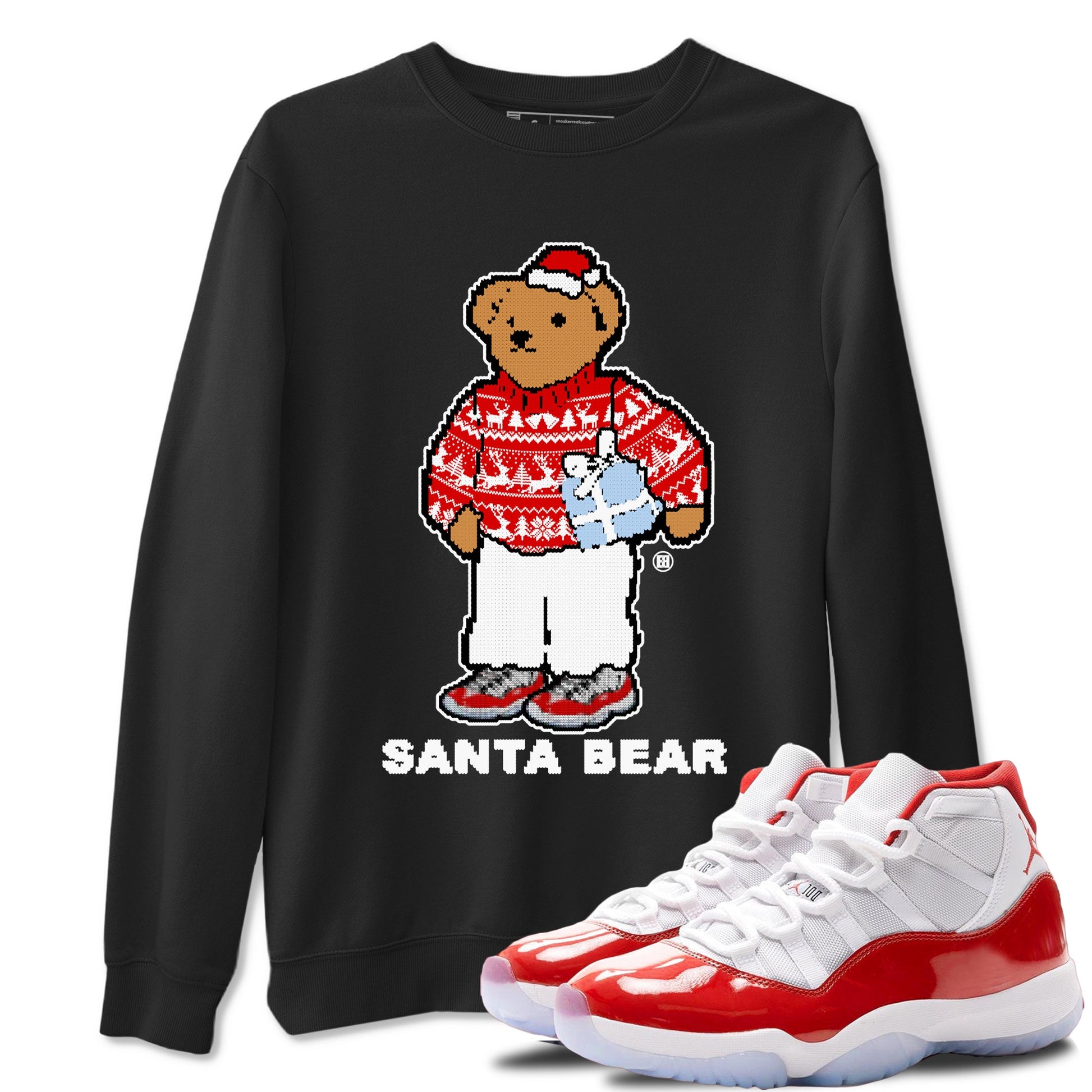 Jordan 11 Retro Cherry t shirts to match sneakers Santa Bear Christmas Shirts 11s Cherry shirt SNRT Sneaker Tees unisex cotton Black 1 shirts