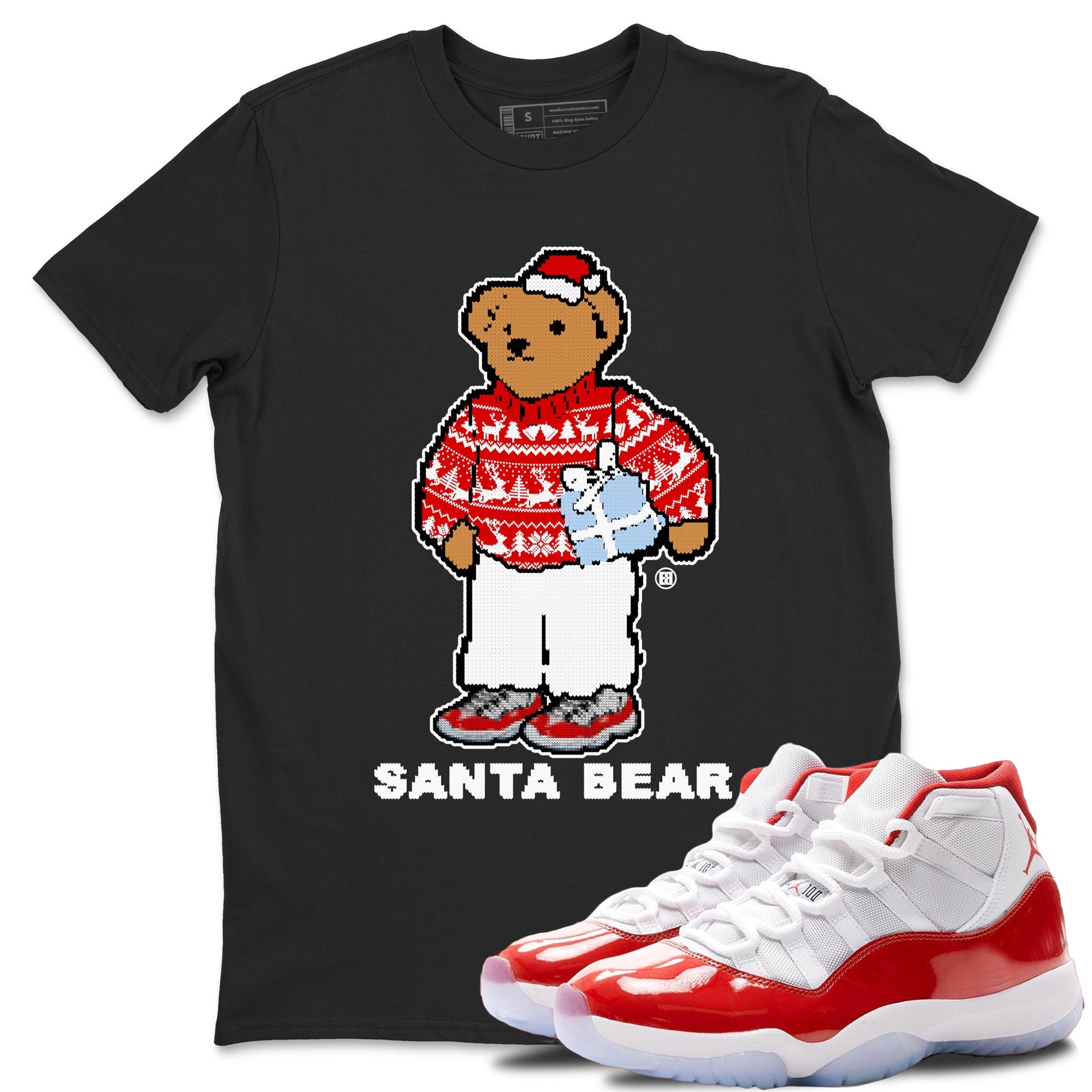 Jordan 11 Retro Cherry t shirts to match sneakers Santa Bear Christmas Shirts 11s Cherry shirt SNRT Sneaker Tees unisex cotton Black 1 shirts