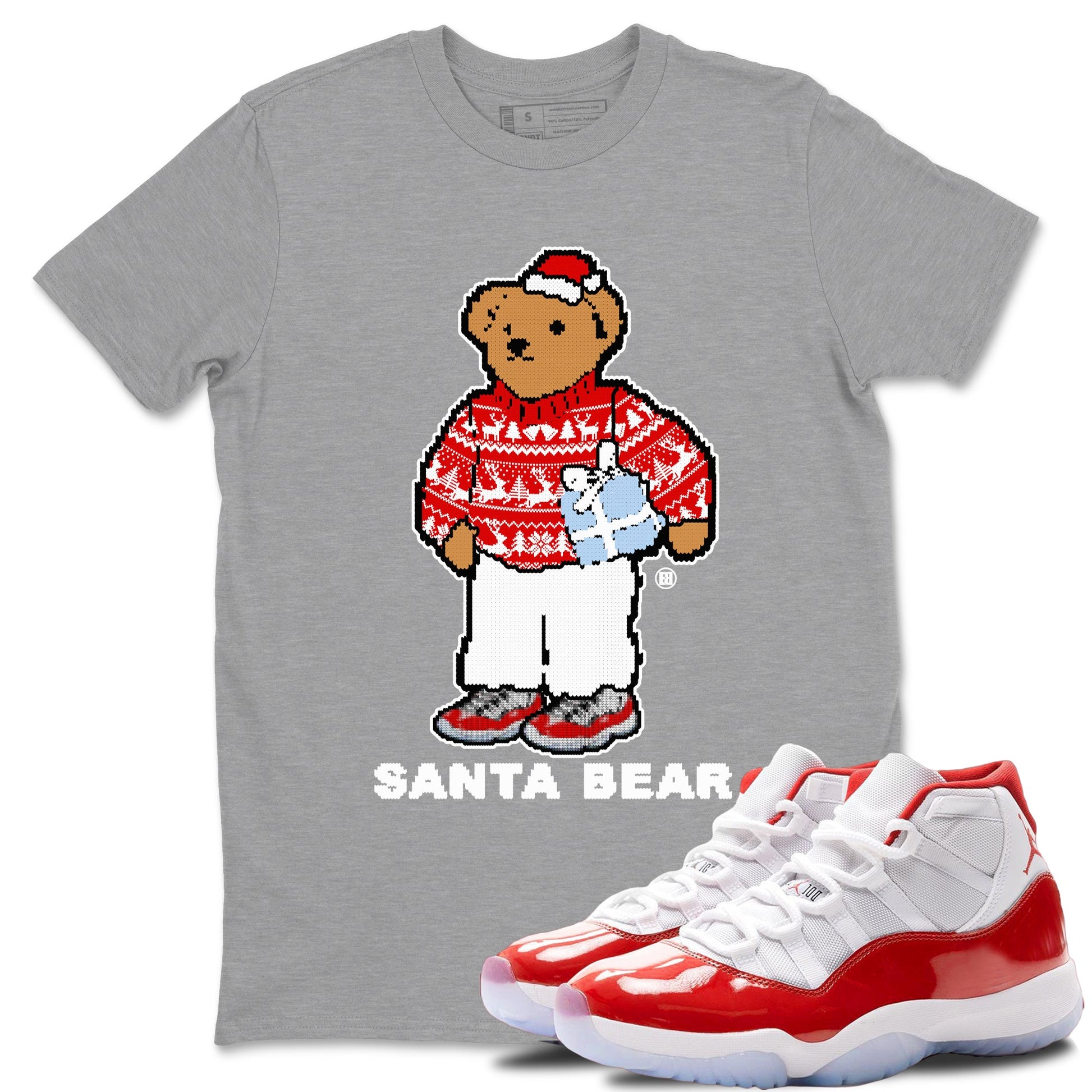 Jordan 11 Retro Cherry t shirts to match sneakers Santa Bear Christmas Shirts 11s Cherry shirt SNRT Sneaker Tees unisex cotton Heather Grey 1 shirts