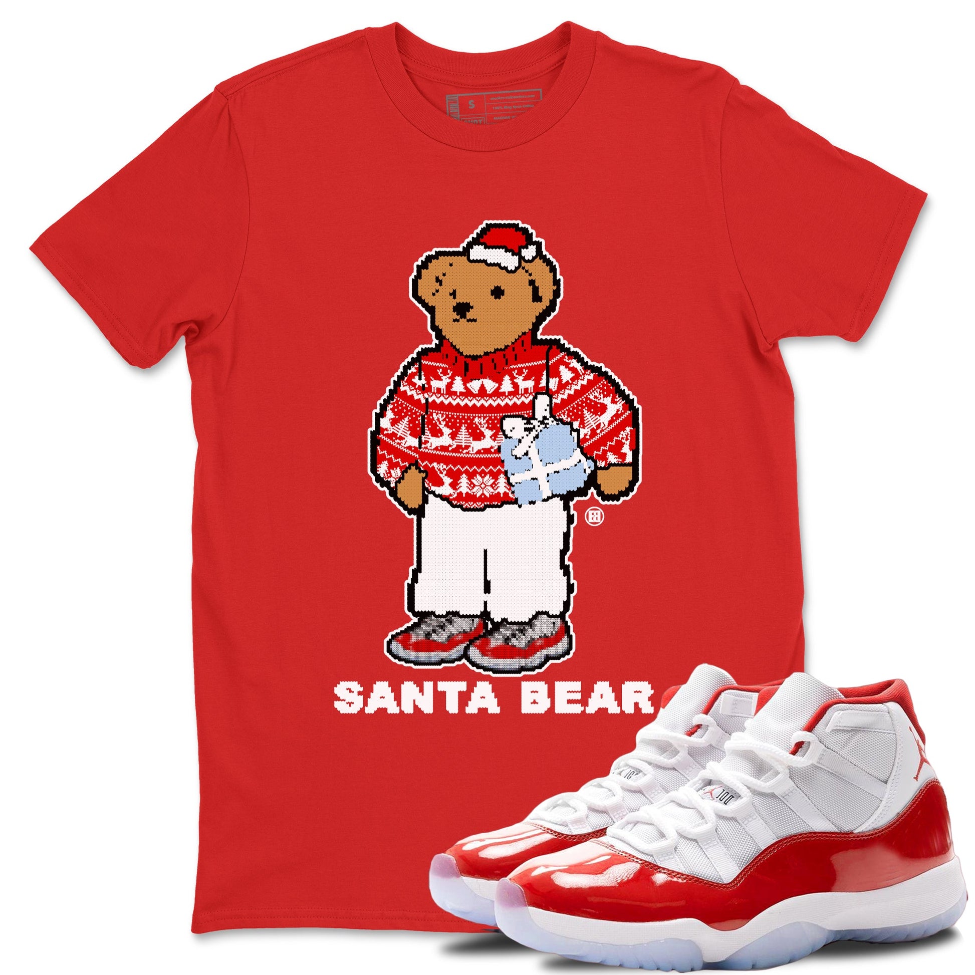 Jordan 11 Retro Cherry t shirts to match sneakers Santa Bear Christmas Shirts 11s Cherry shirt SNRT Sneaker Tees unisex cotton Red 1 shirts