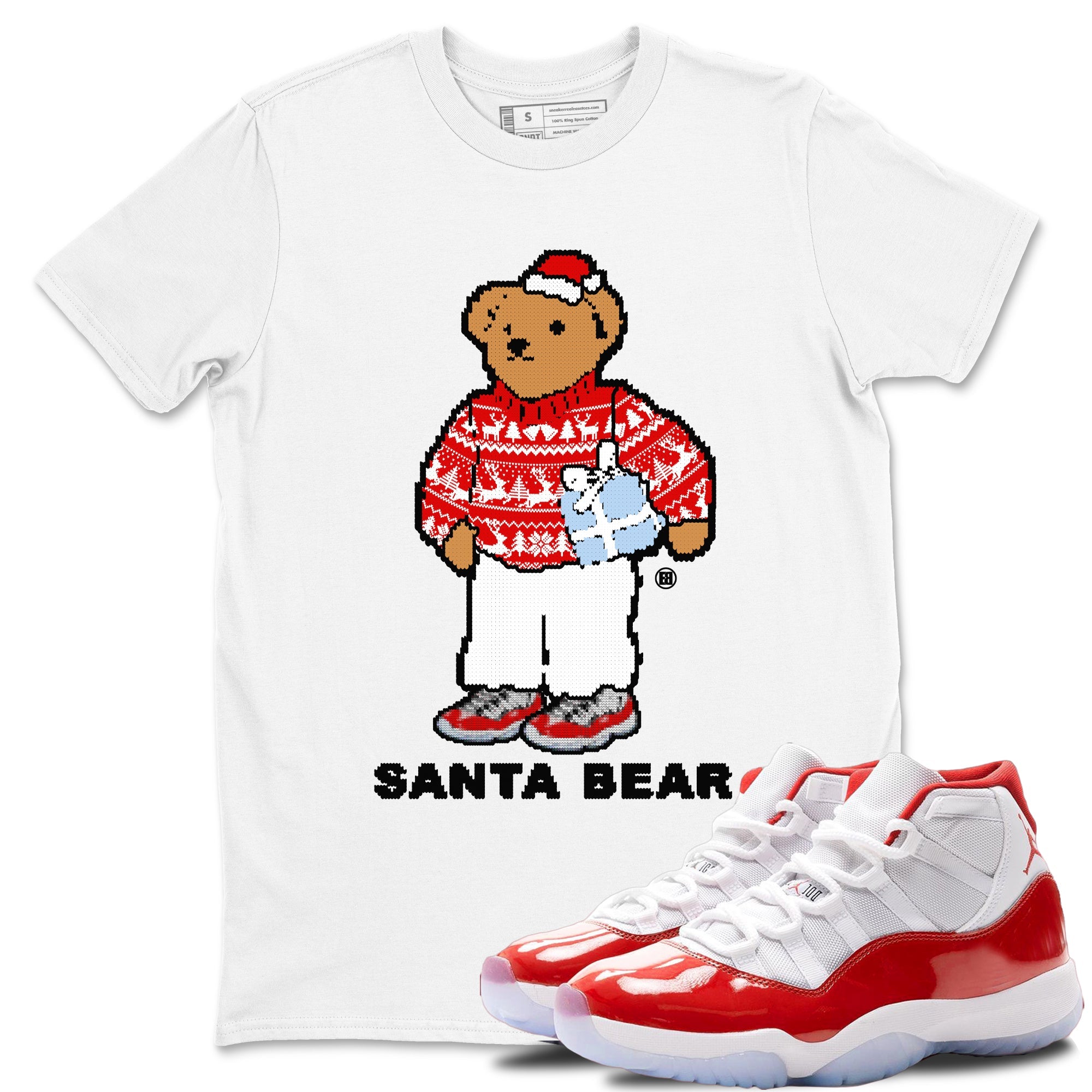 Jordan 11 Retro Cherry t shirts to match sneakers Santa Bear Christmas Shirts 11s Cherry shirt SNRT Sneaker Tees unisex cotton White 1 shirts